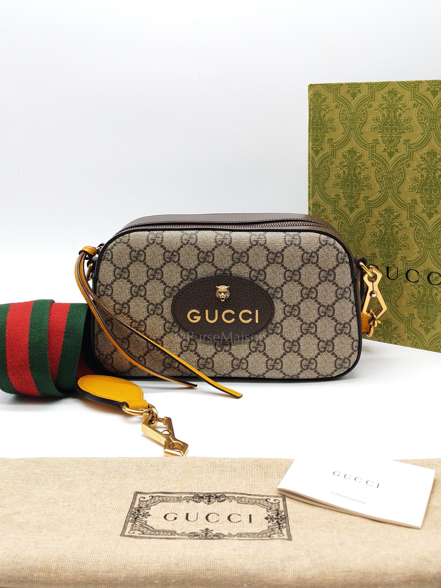 Neo Vintage Camera Bag in Brown GG Supreme Canvas with Tiger Head Logo & Gold Hardware | Purse Maison Luxury Bags Shop