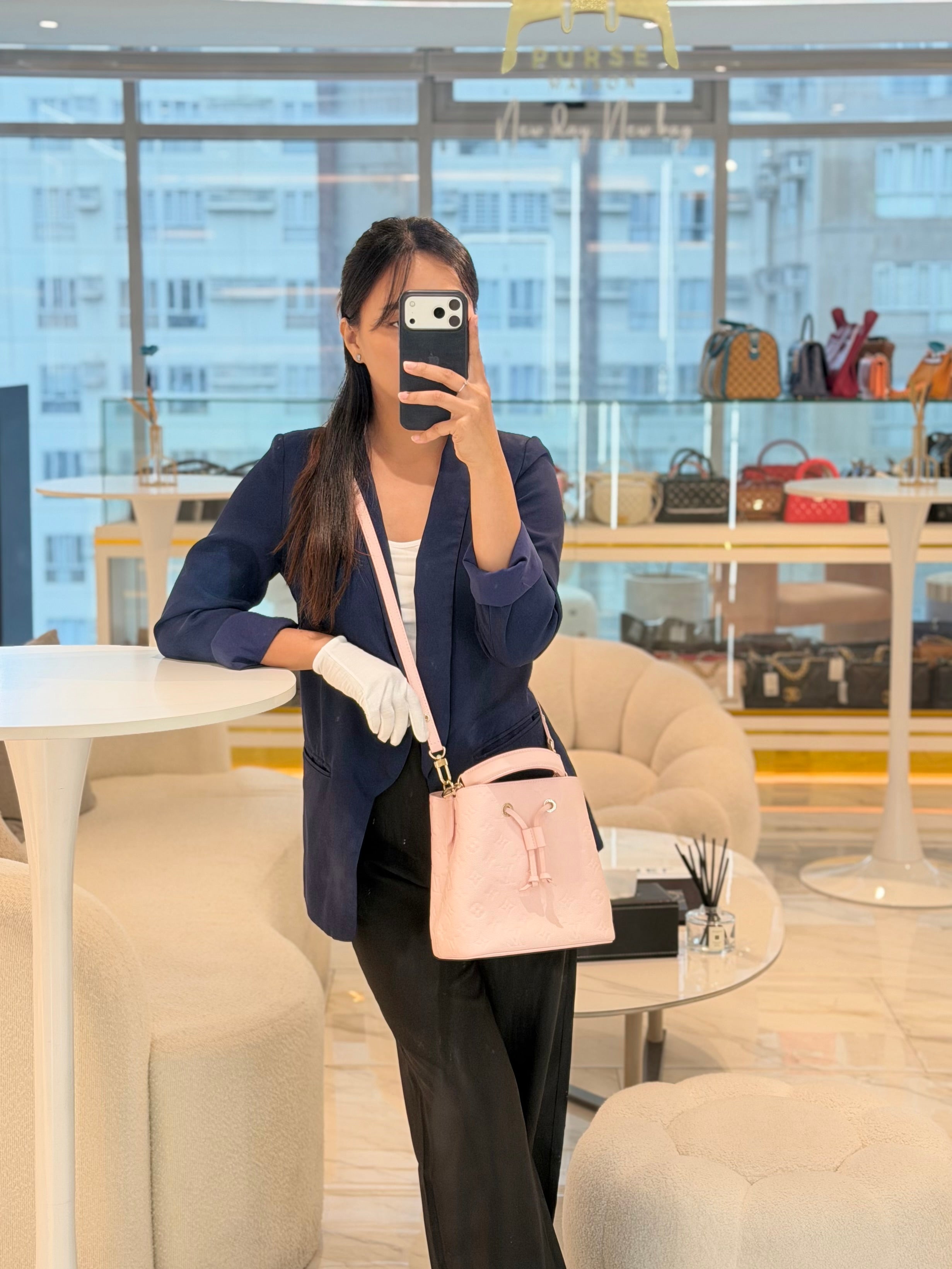 NeoNoe BB in Opal Pink Monogram Empriente Leather & Light Gold Hardware Microchip | Purse Maison Luxury Bags Shop