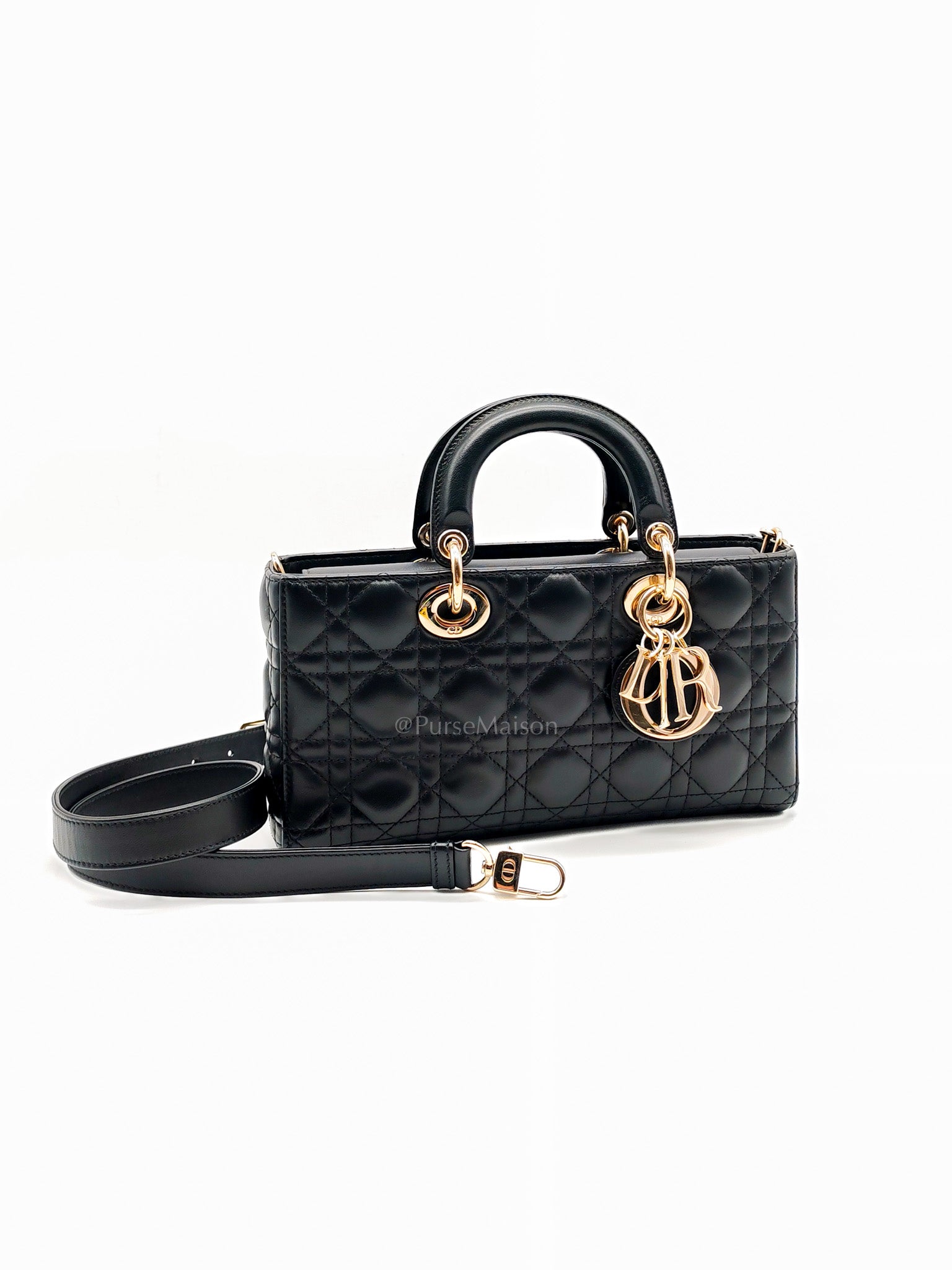 Lady D-Joy Medium in Black Quilted Lambskin Leather & Light Gold Hardware