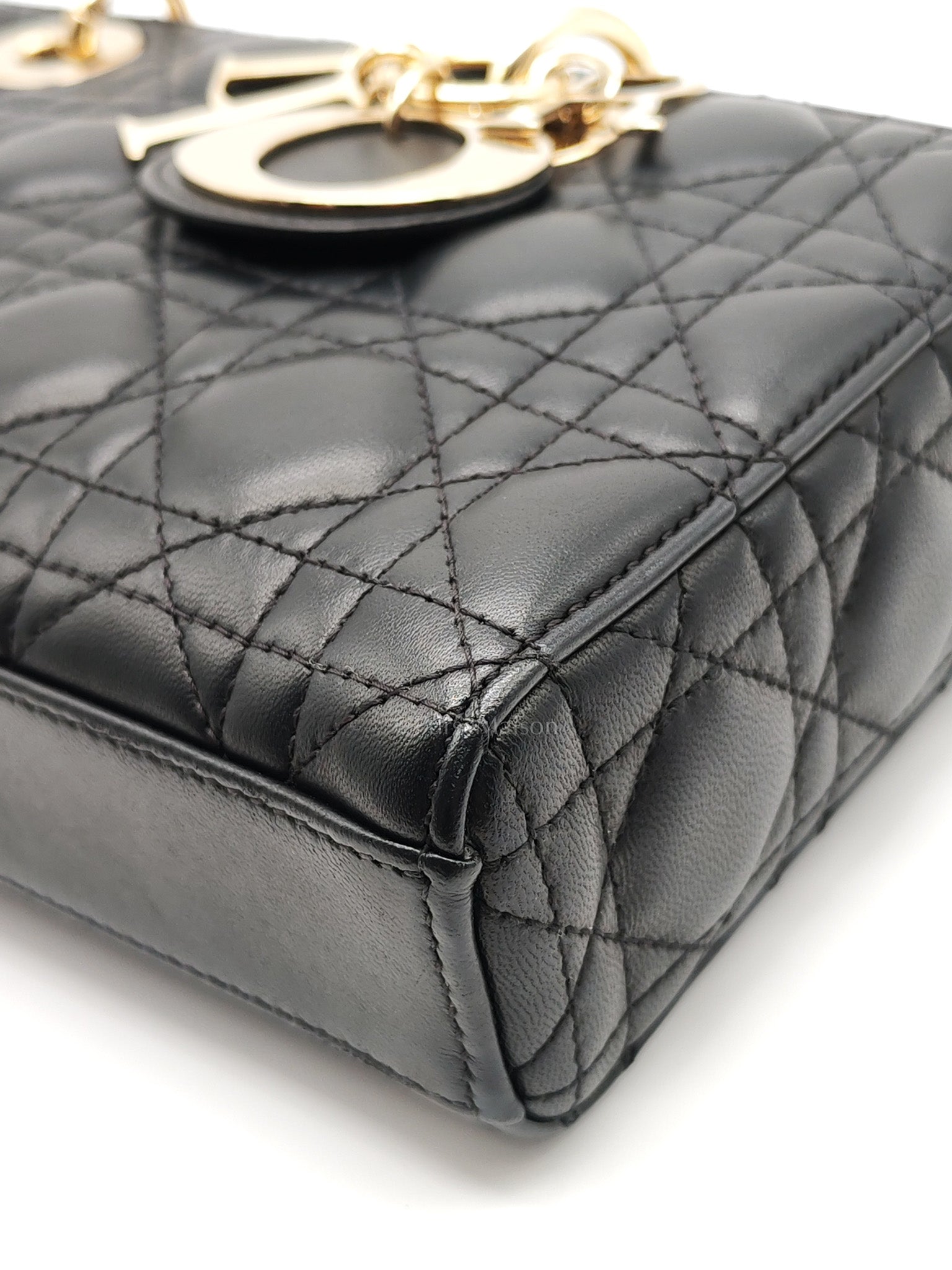 Lady D-Joy Medium in Black Quilted Lambskin Leather & Light Gold Hardware
