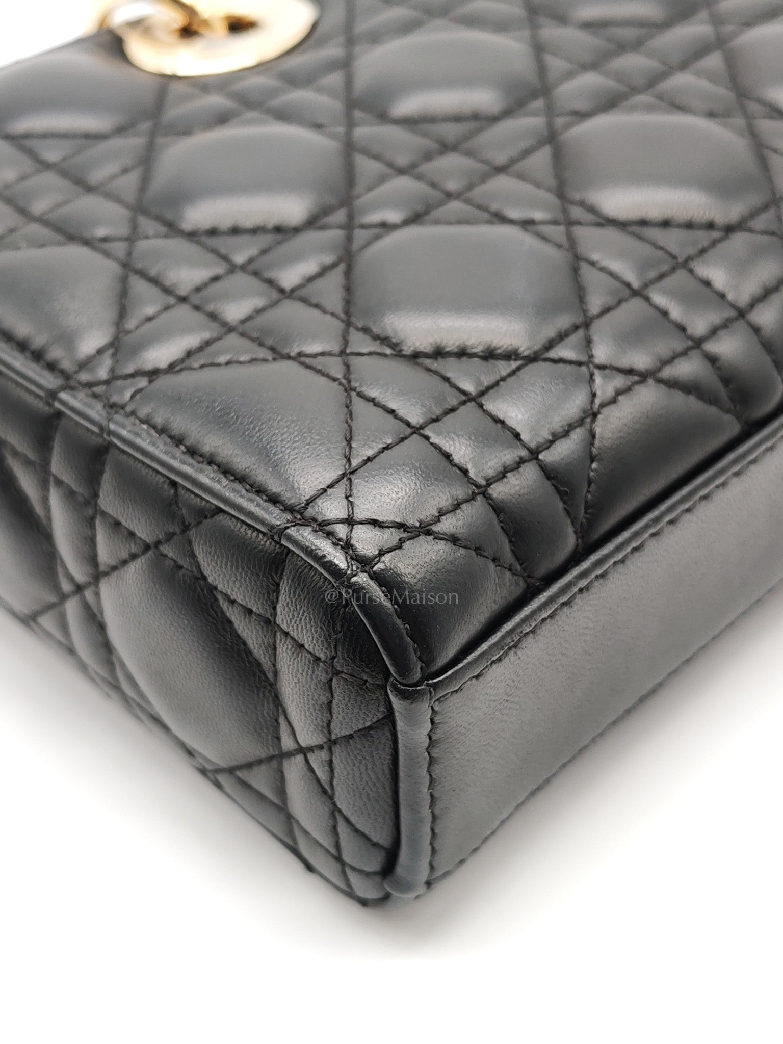 Lady D-Joy Medium in Black Quilted Lambskin Leather & Light Gold Hardware