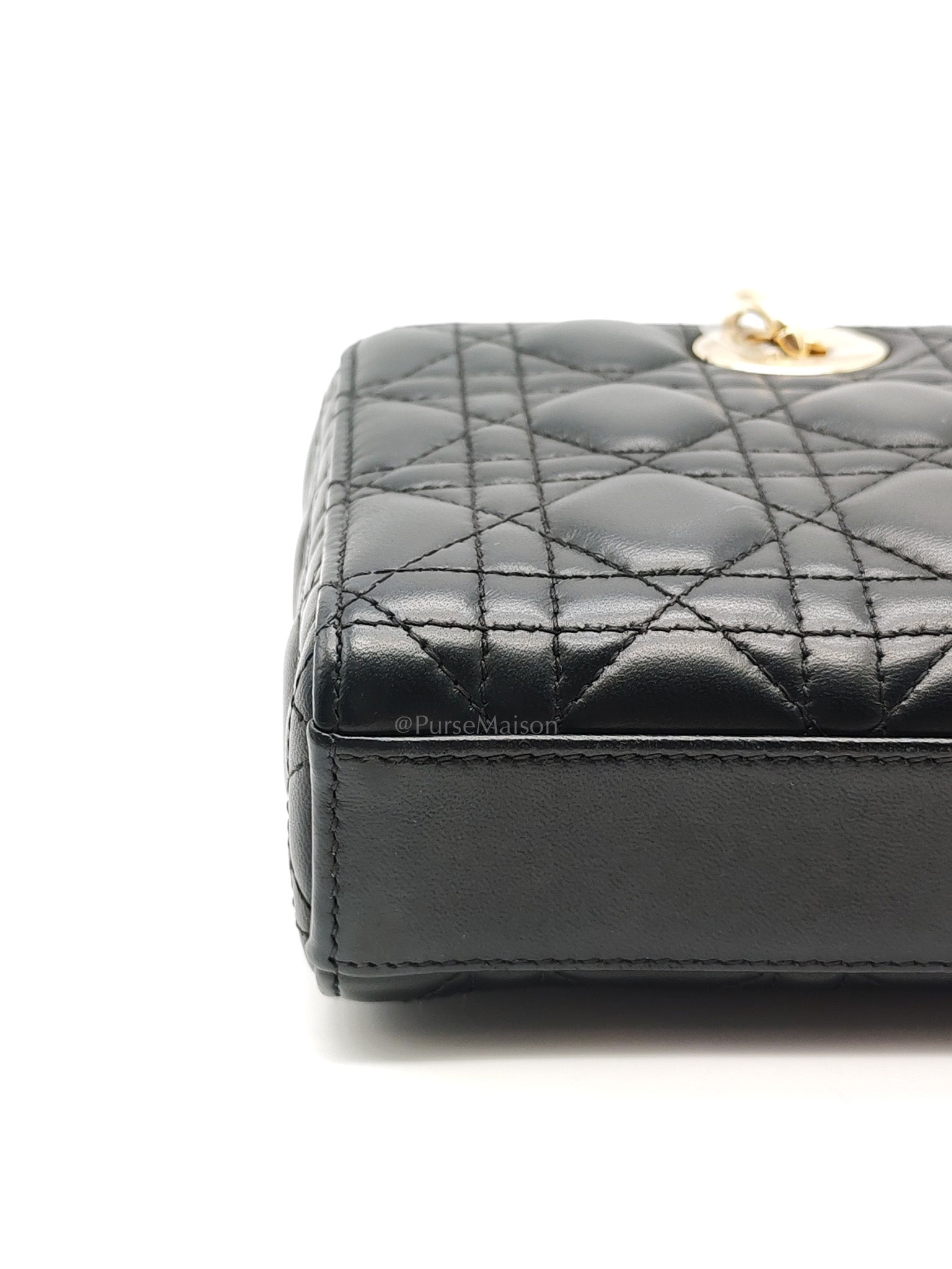 Lady D-Joy Medium in Black Quilted Lambskin Leather & Light Gold Hardware