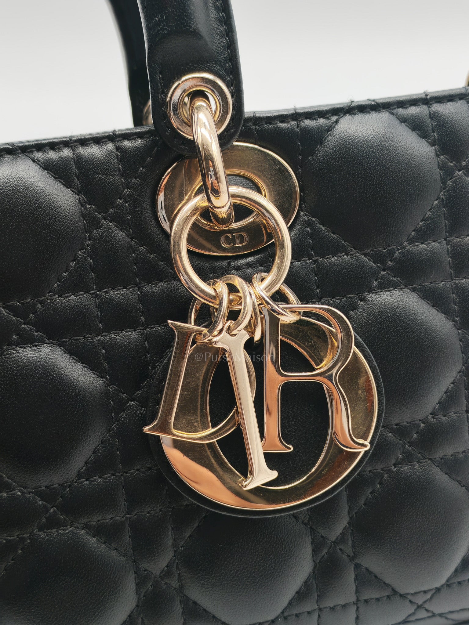 Lady D-Joy Medium in Black Quilted Lambskin Leather & Light Gold Hardware