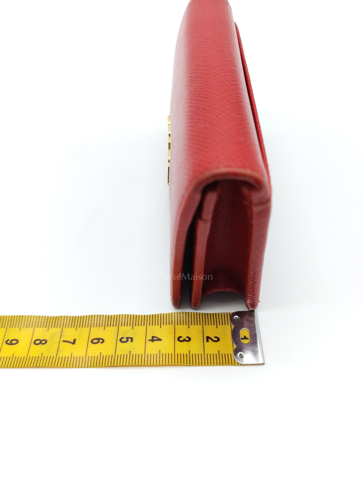 Card Case in Red Saffiano Leather & Gold Hardware