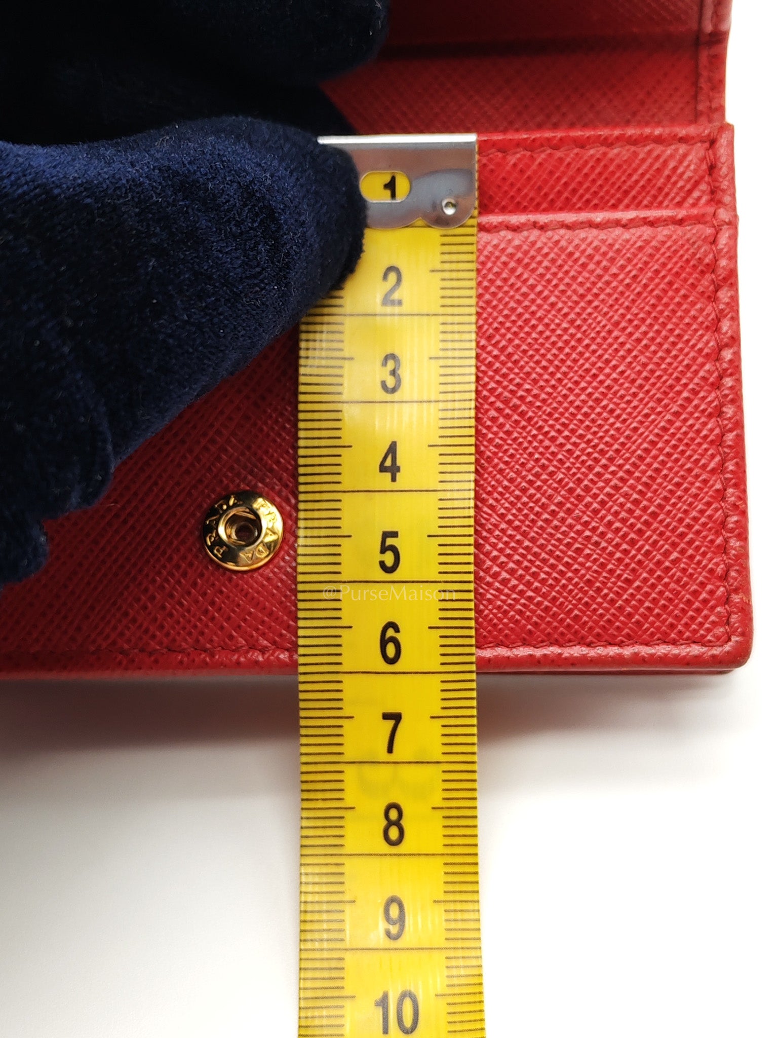 Card Case in Red Saffiano Leather & Gold Hardware