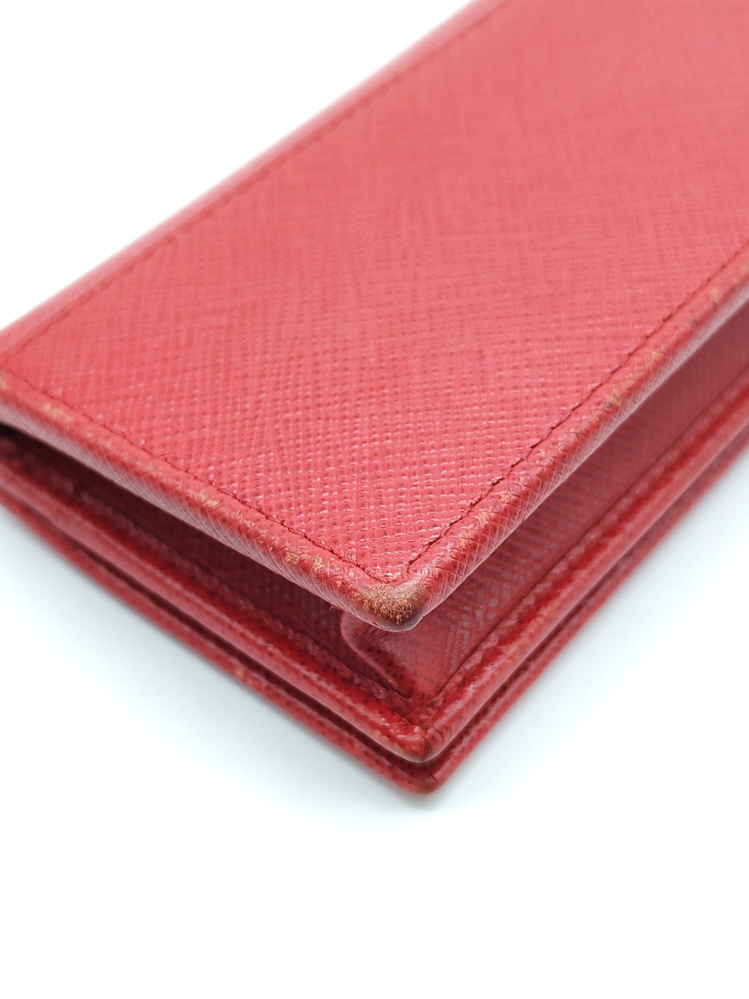 Card Case in Red Saffiano Leather & Gold Hardware