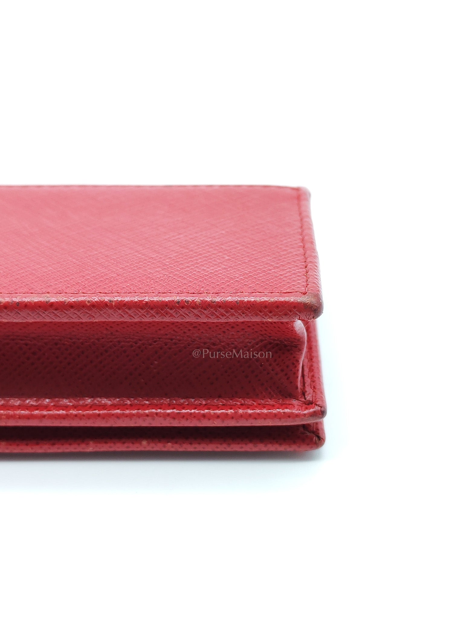 Card Case in Red Saffiano Leather & Gold Hardware