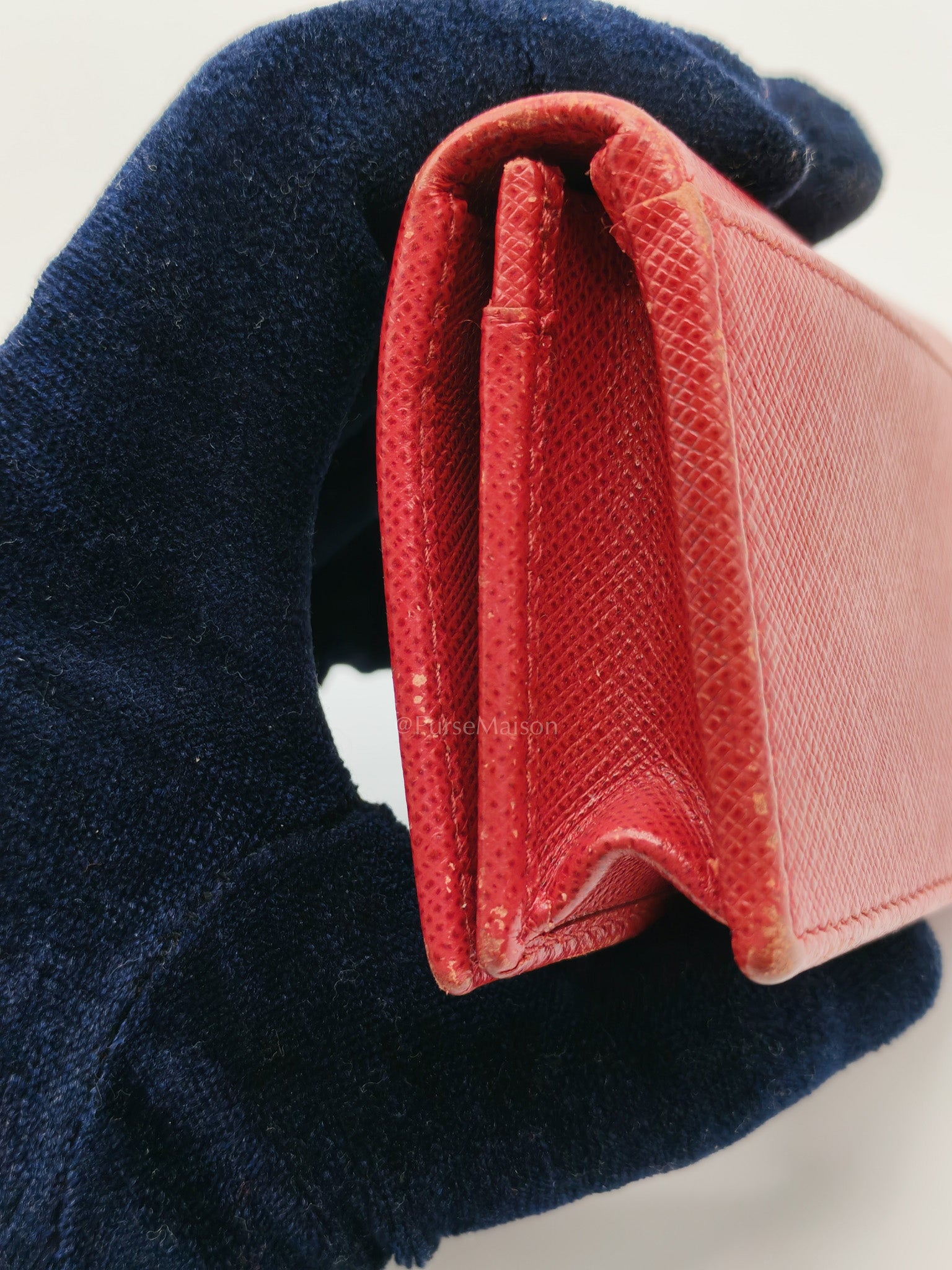 Card Case in Red Saffiano Leather & Gold Hardware