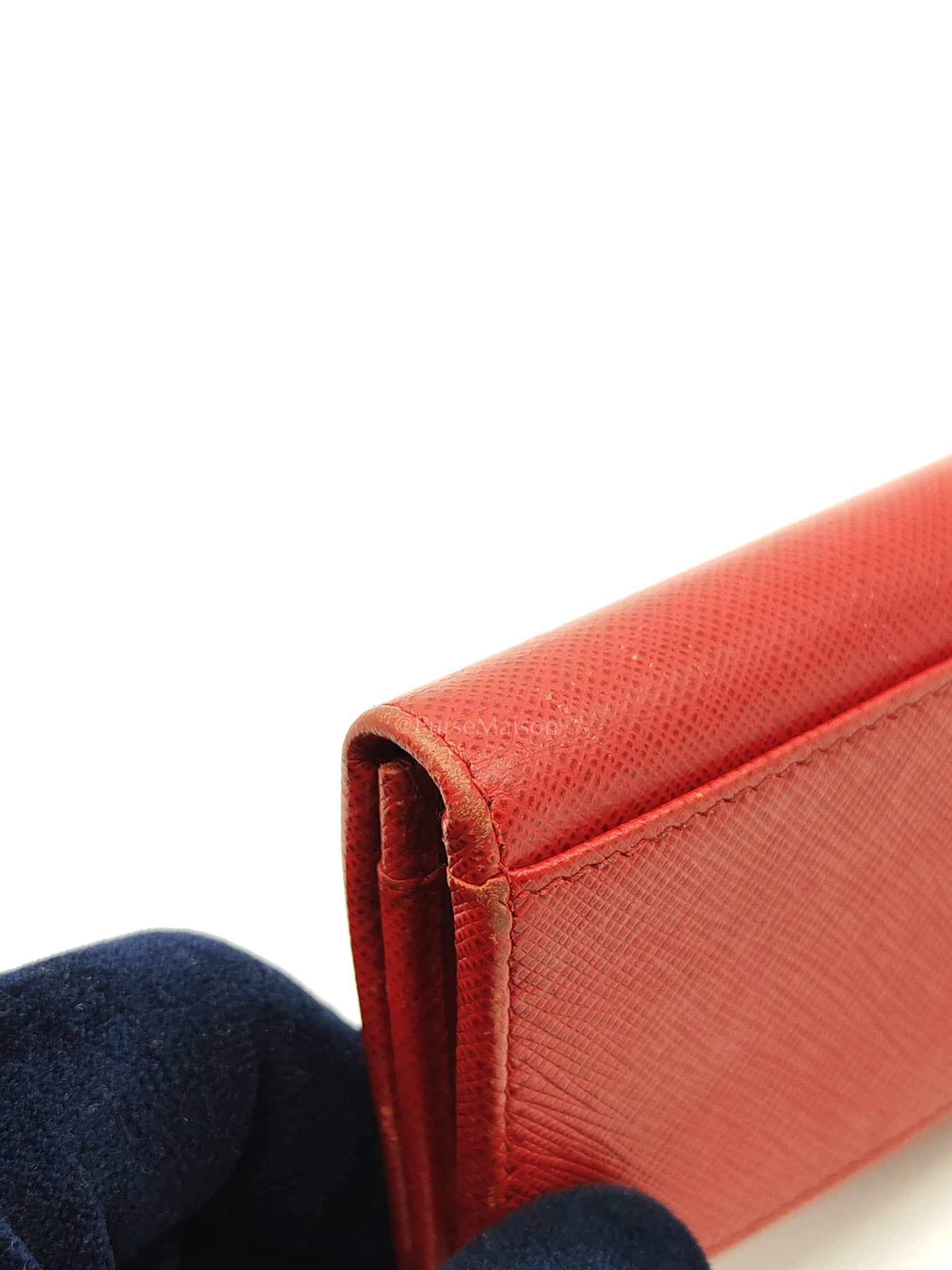 Card Case in Red Saffiano Leather & Gold Hardware