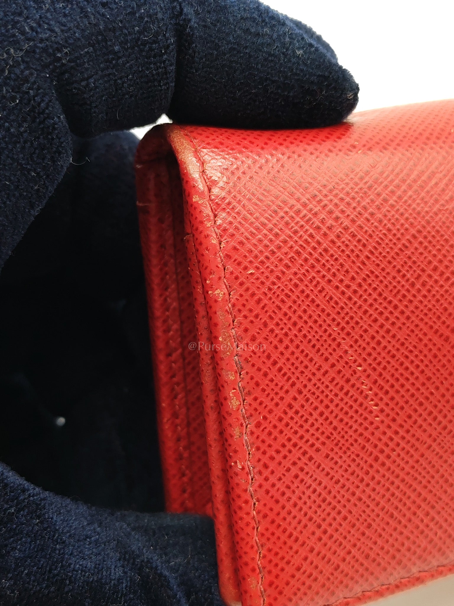 Card Case in Red Saffiano Leather & Gold Hardware