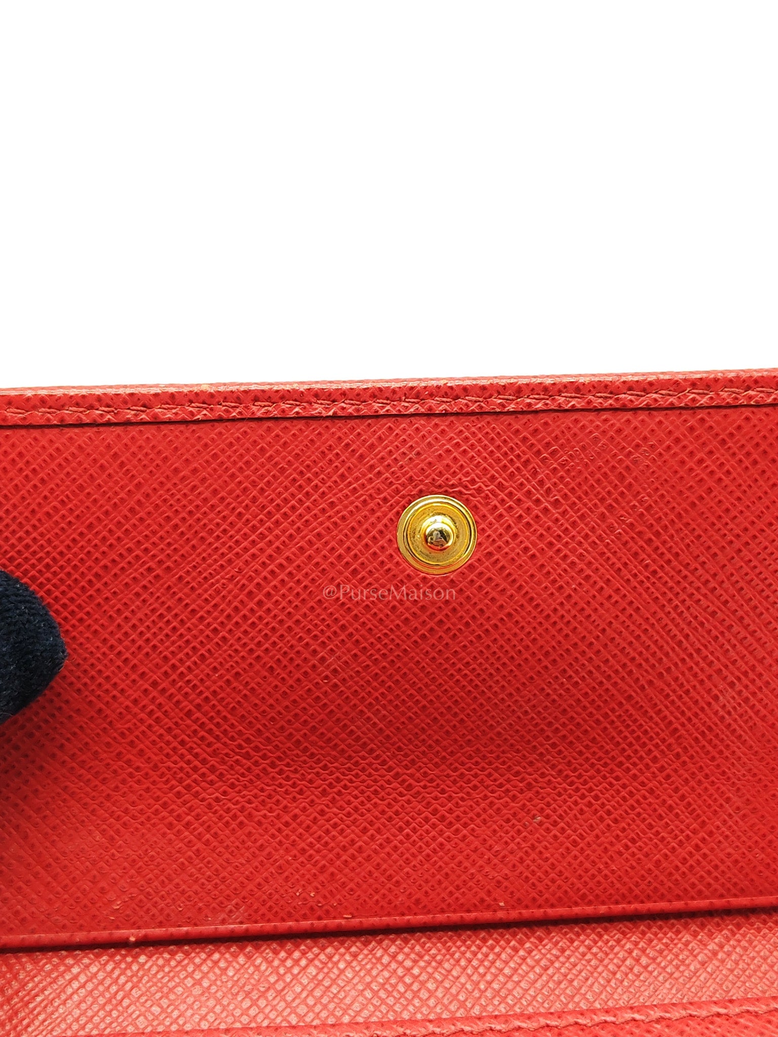 Card Case in Red Saffiano Leather & Gold Hardware