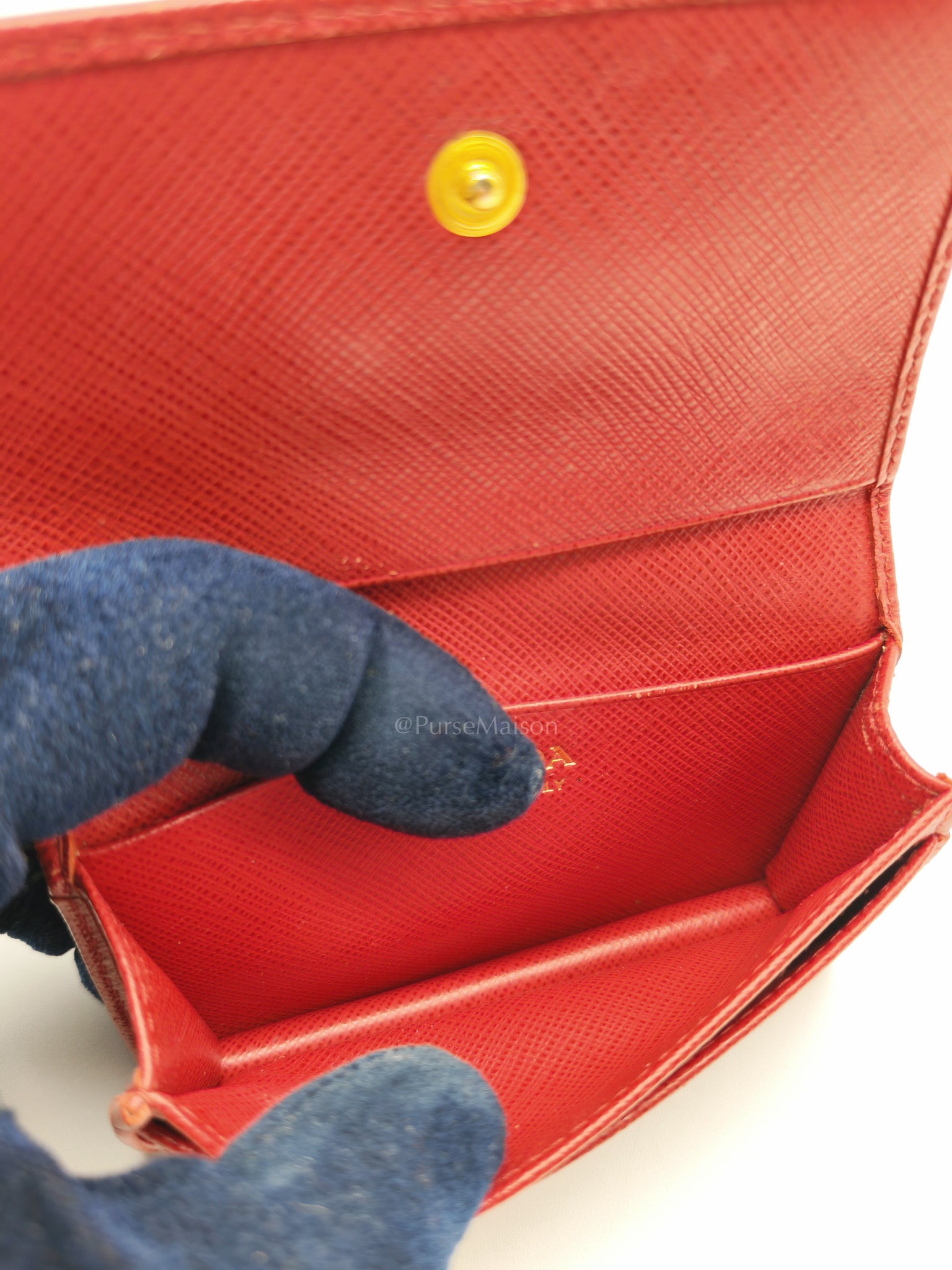 Card Case in Red Saffiano Leather & Gold Hardware