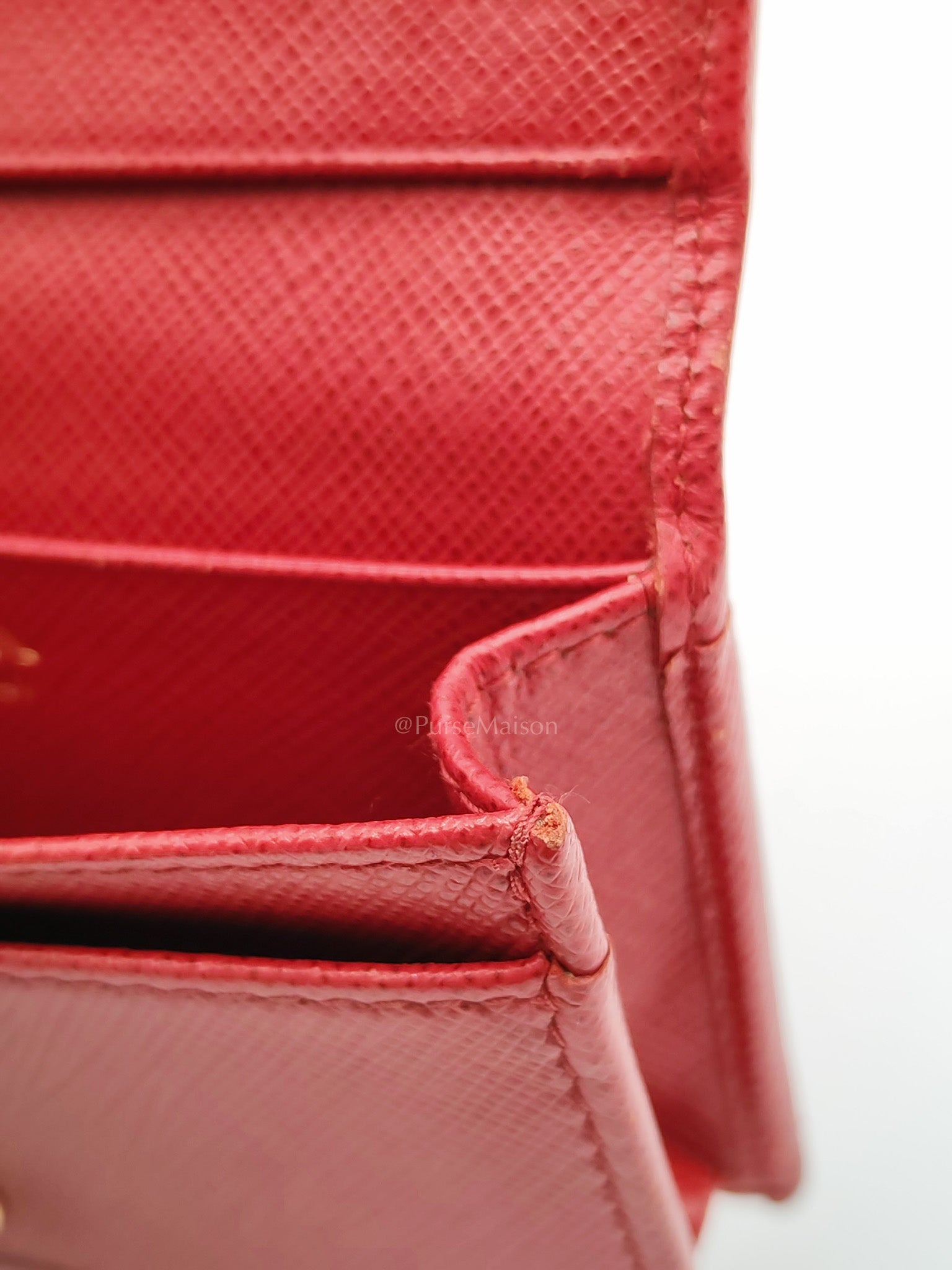 Card Case in Red Saffiano Leather & Gold Hardware