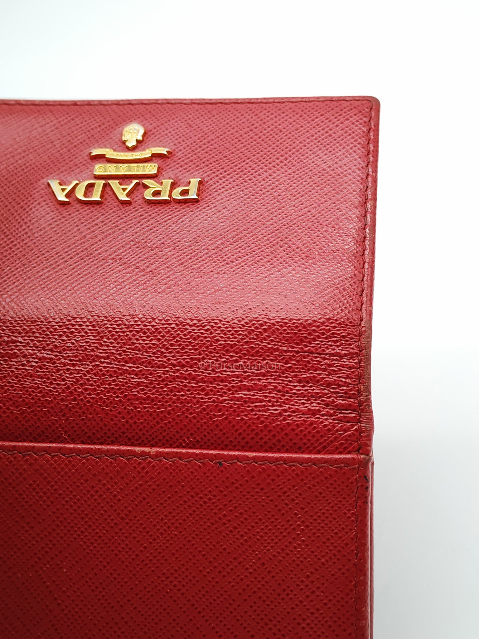 Card Case in Red Saffiano Leather & Gold Hardware