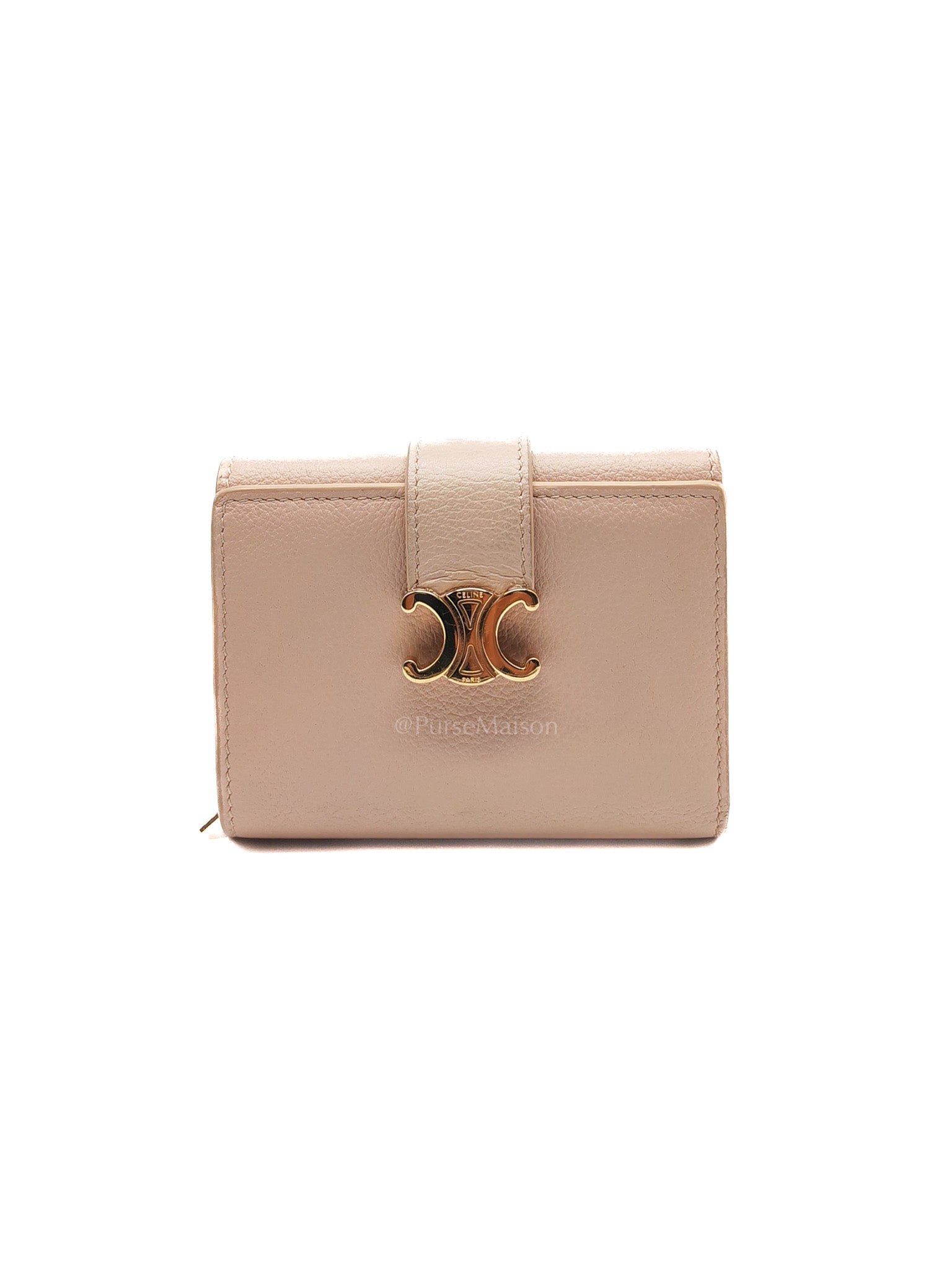 Fine Strap Wallet Nino in Peach Supple Grained Calsking Leather & Gold Hardware