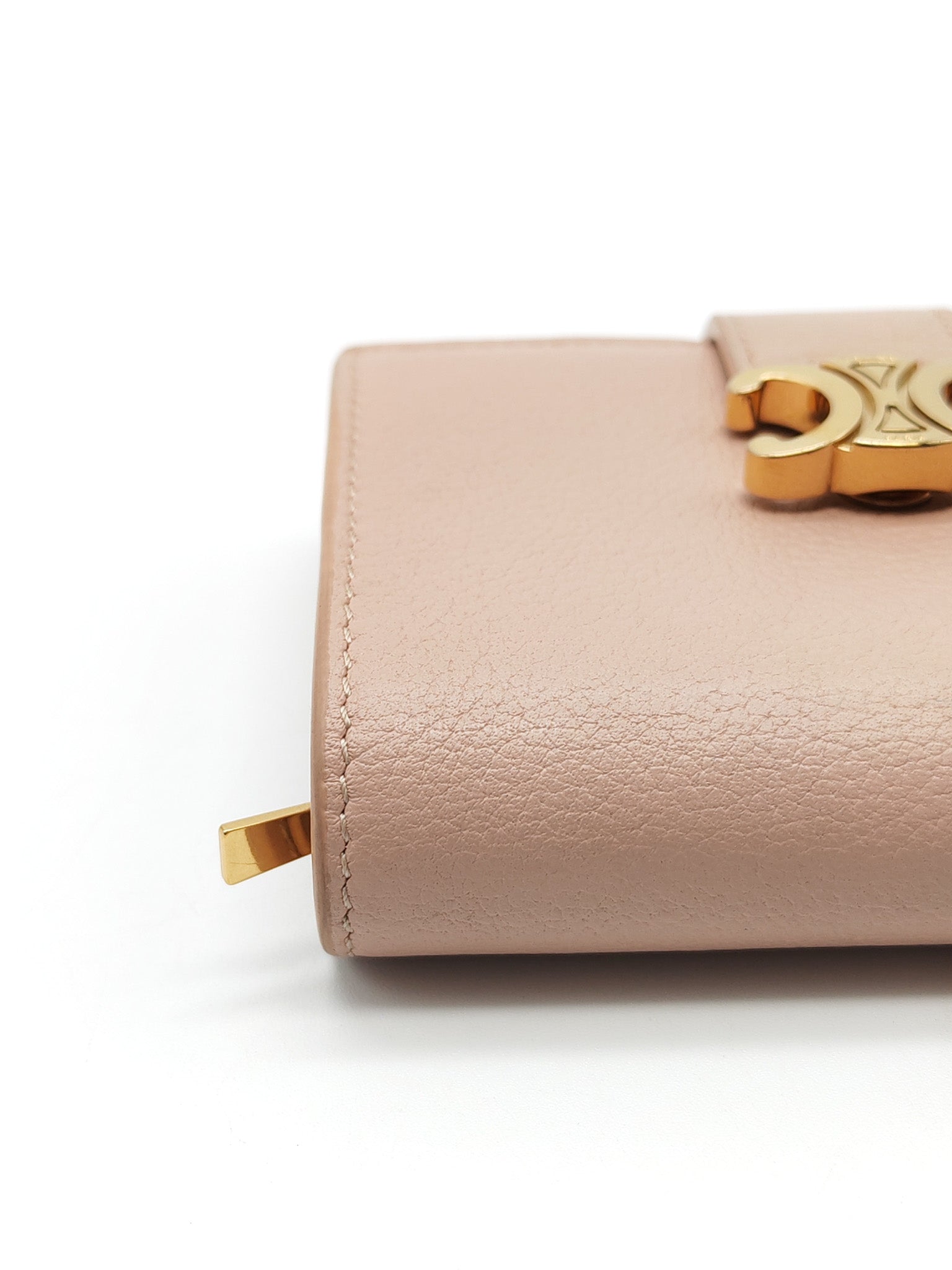 Fine Strap Wallet Nino in Peach Supple Grained Calsking Leather & Gold Hardware