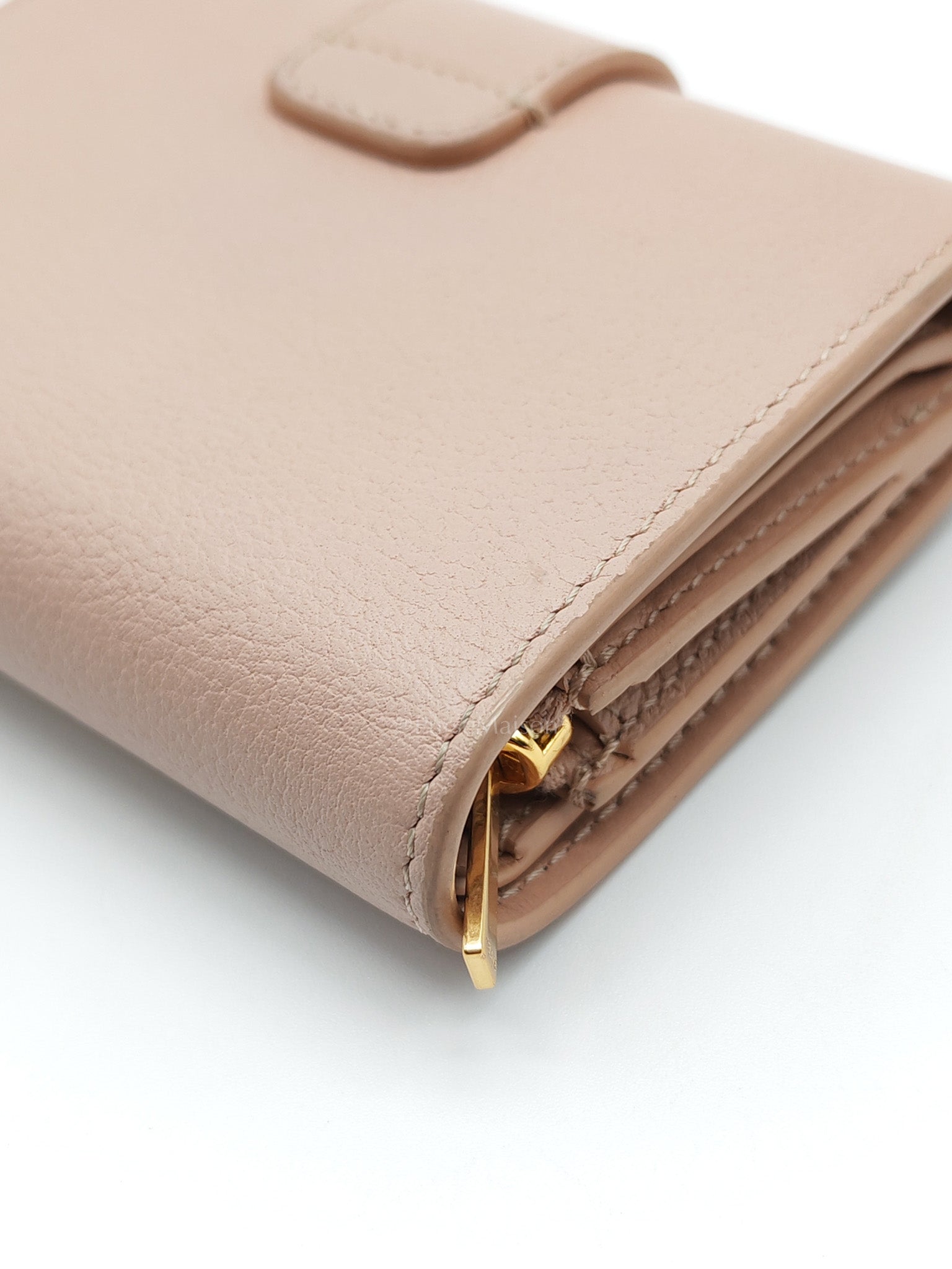Fine Strap Wallet Nino in Peach Supple Grained Calsking Leather & Gold Hardware