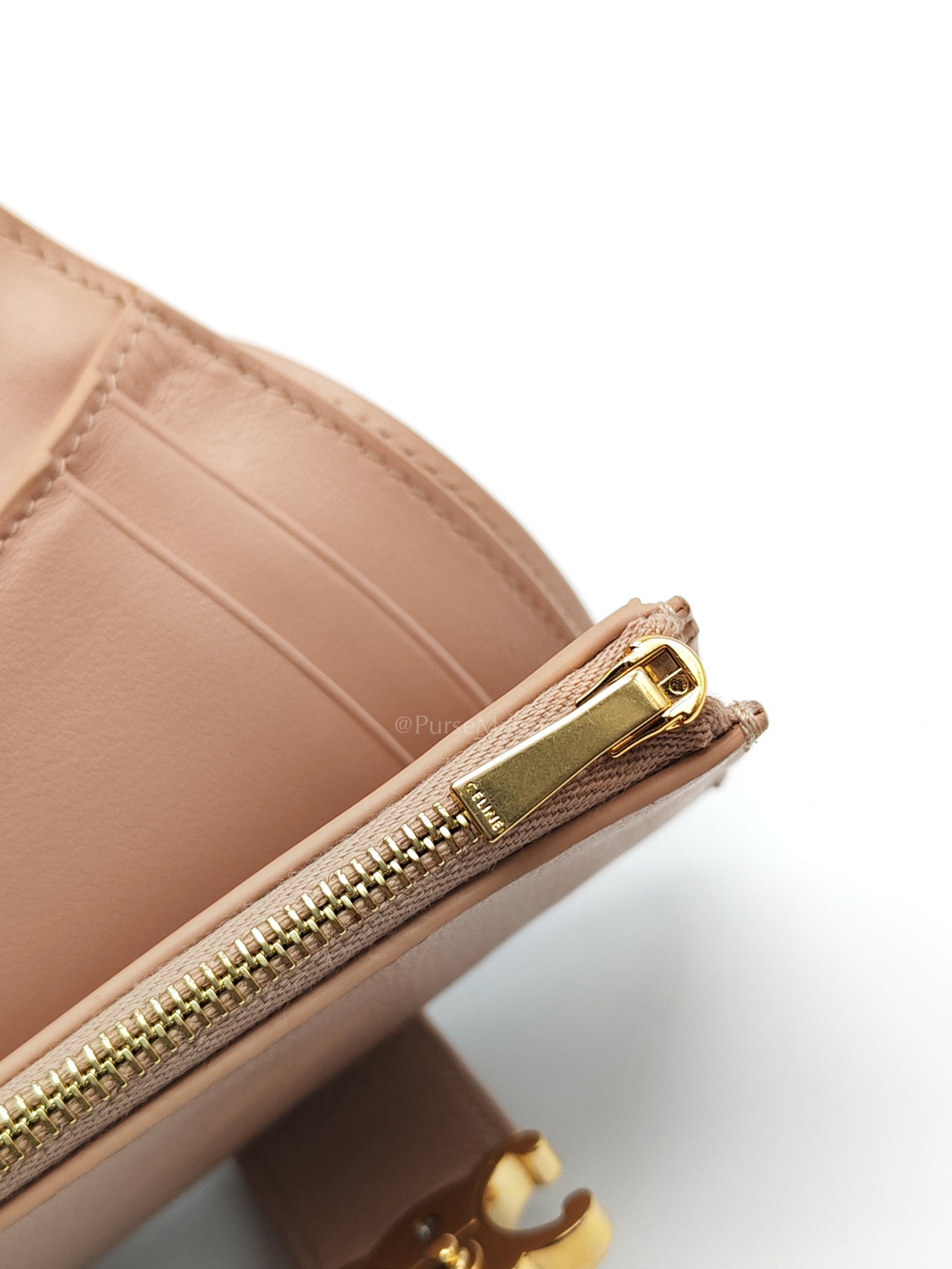 Fine Strap Wallet Nino in Peach Supple Grained Calsking Leather & Gold Hardware