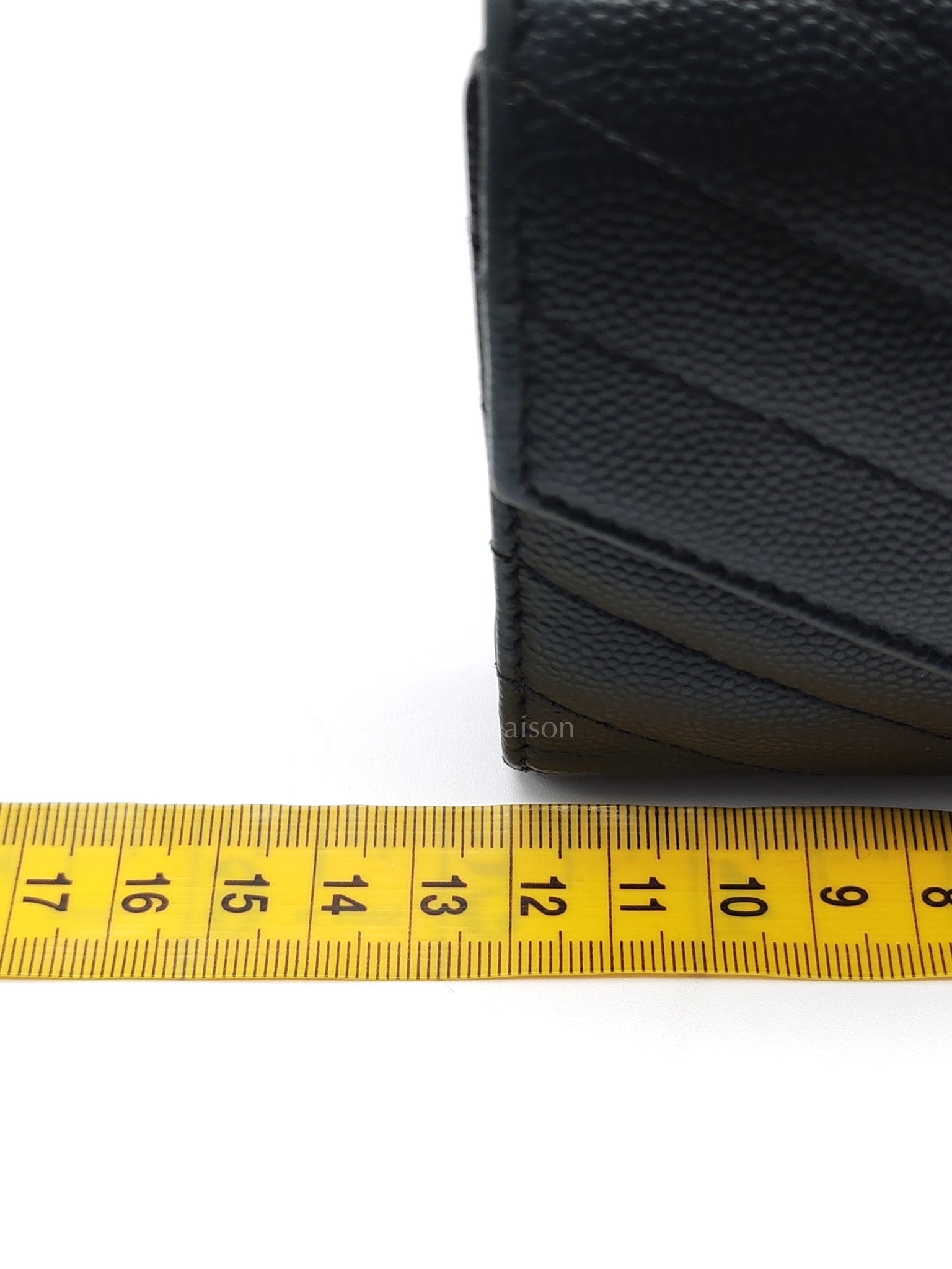Compact Tri-fold Wallet In Black Grain de Poudre Embossed Leather & Silver Hardware