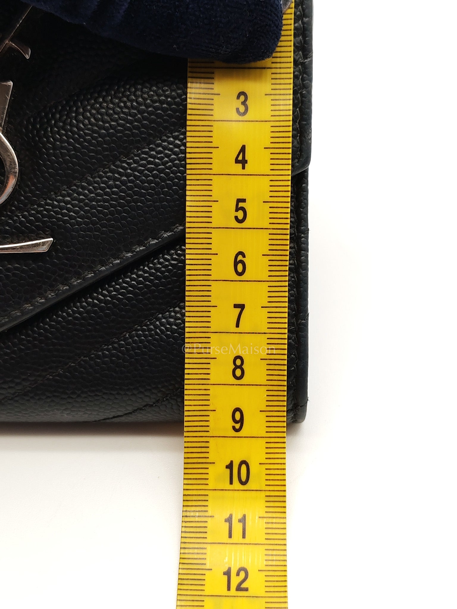 Compact Tri-fold Wallet In Black Grain de Poudre Embossed Leather & Silver Hardware