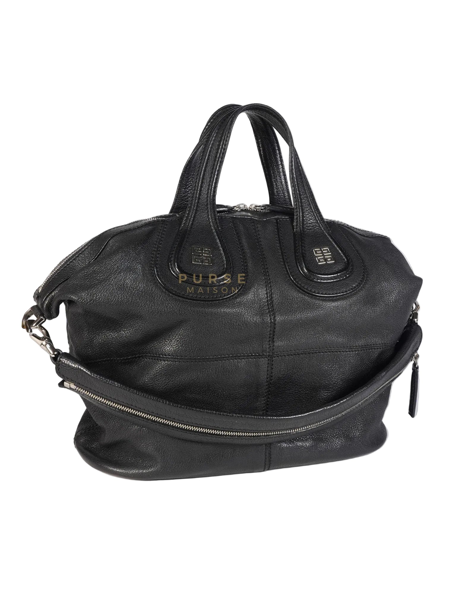 Nightingale Bag Medium in Black Calfskin Leather & Silver Hardware | Purse Maison Luxury Bags Shop