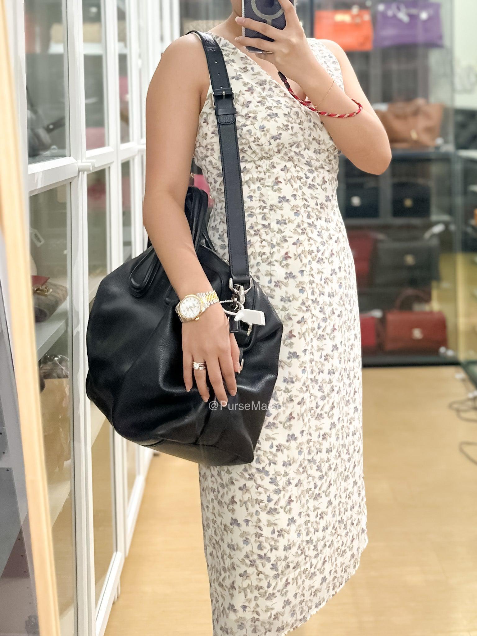 Nightingale Bag Medium in Black Calfskin Leather & Silver Hardware | Purse Maison Luxury Bags Shop