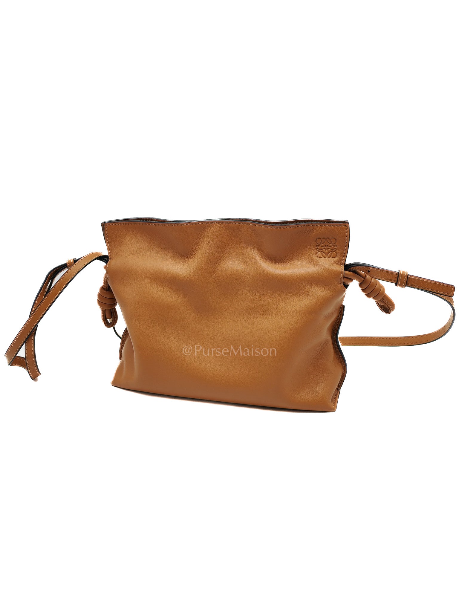 Flamenco Mini Knot Clutch Bag in Tan Calfskin Leather
