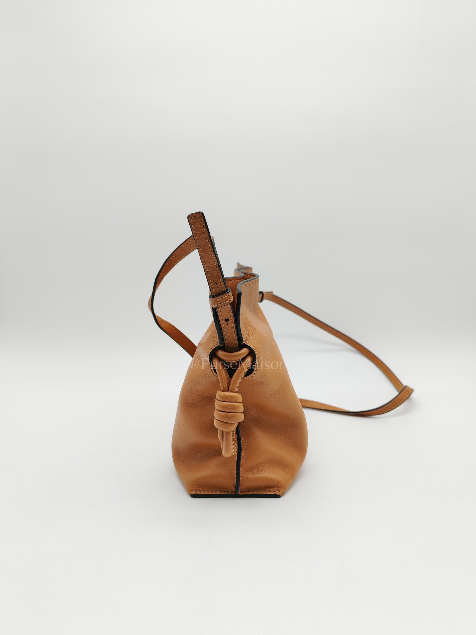 Flamenco Mini Knot Clutch Bag in Tan Calfskin Leather