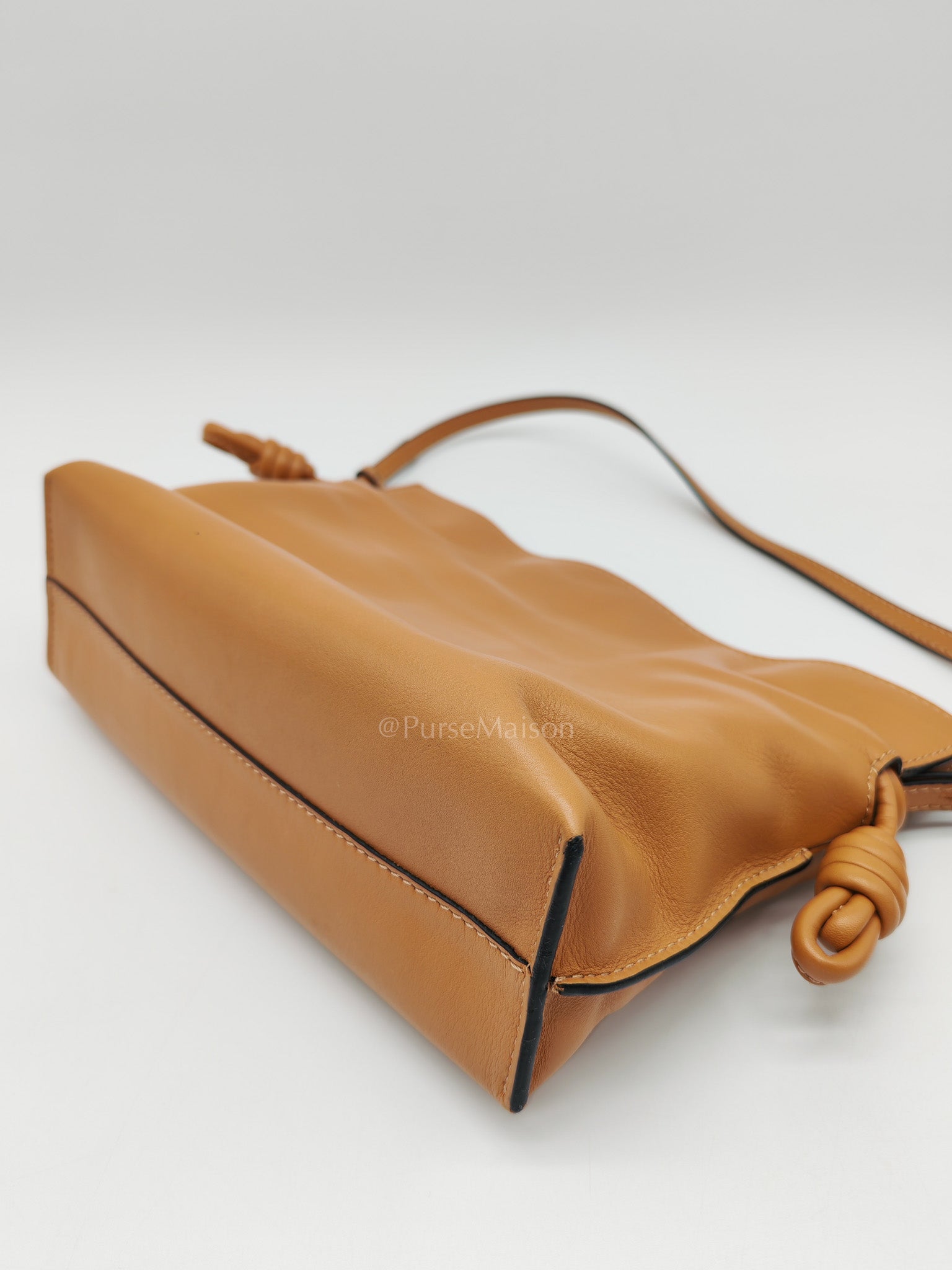 Flamenco Mini Knot Clutch Bag in Tan Calfskin Leather