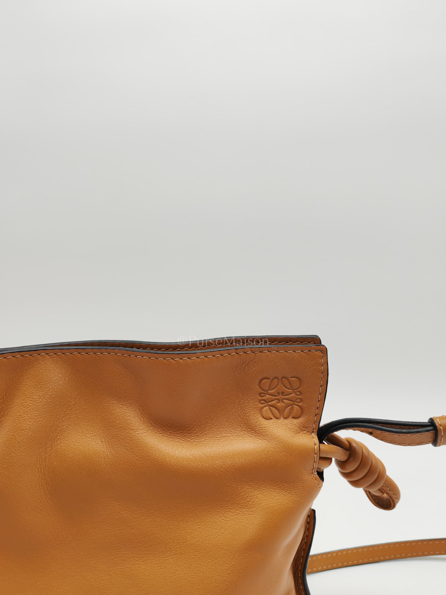 Flamenco Mini Knot Clutch Bag in Tan Calfskin Leather