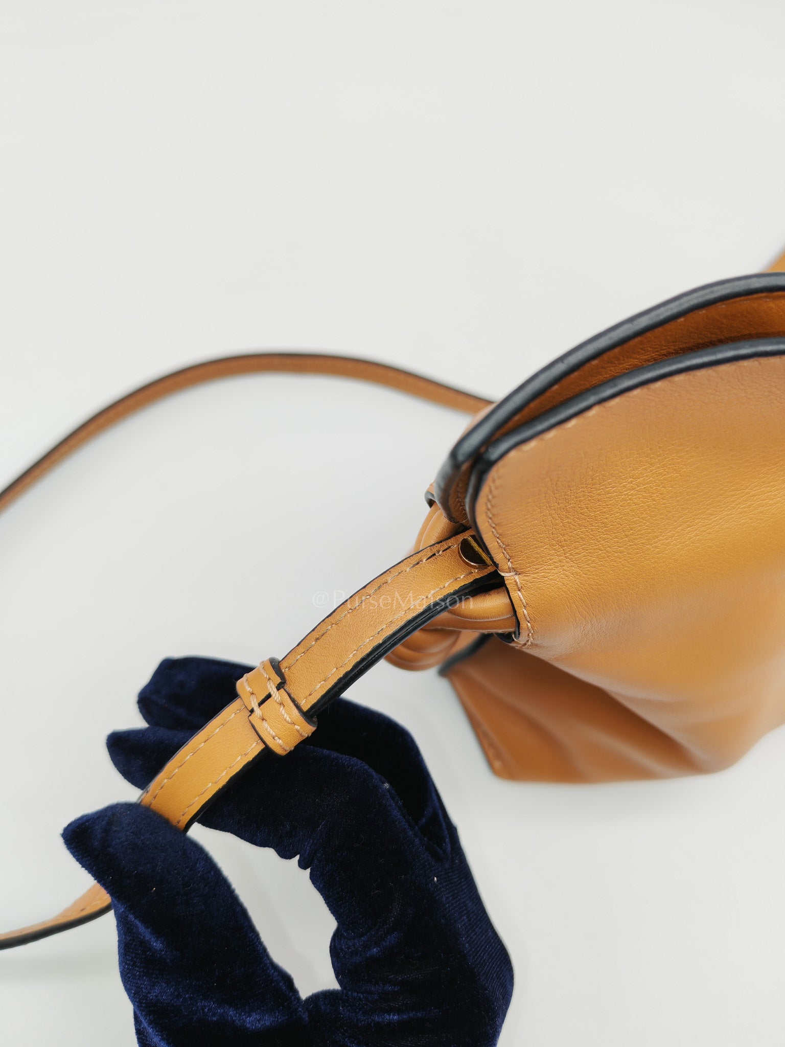 Flamenco Mini Knot Clutch Bag in Tan Calfskin Leather