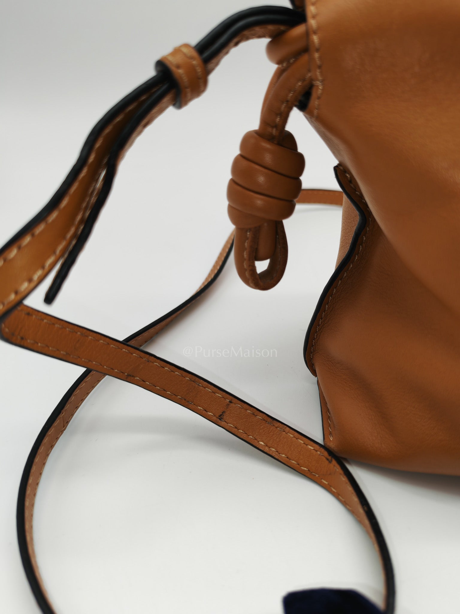 Flamenco Mini Knot Clutch Bag in Tan Calfskin Leather