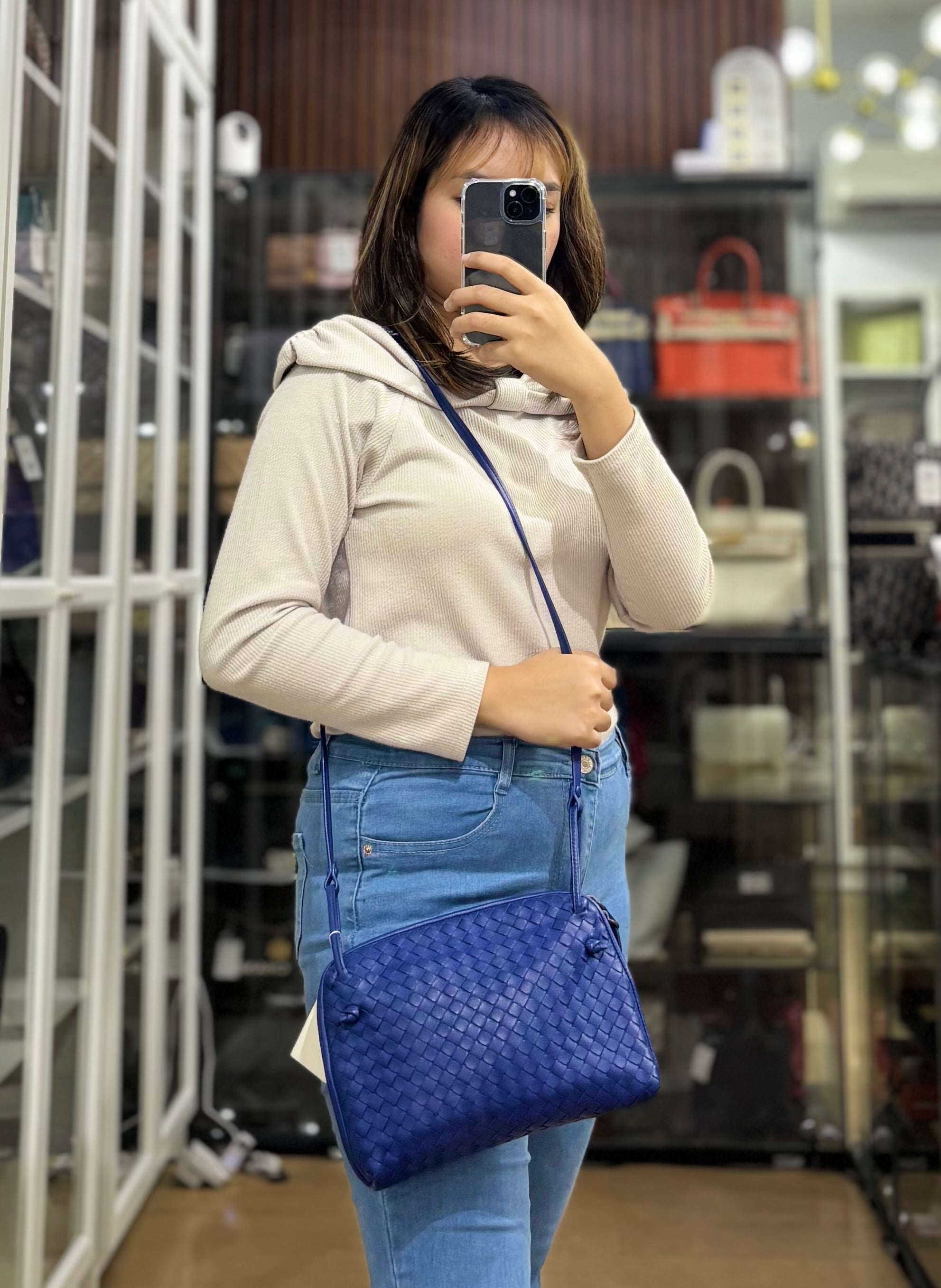 Nodini Crossbody Bag Intrecciato Nappa Small Blue | Purse Maison Luxury Bags Shop