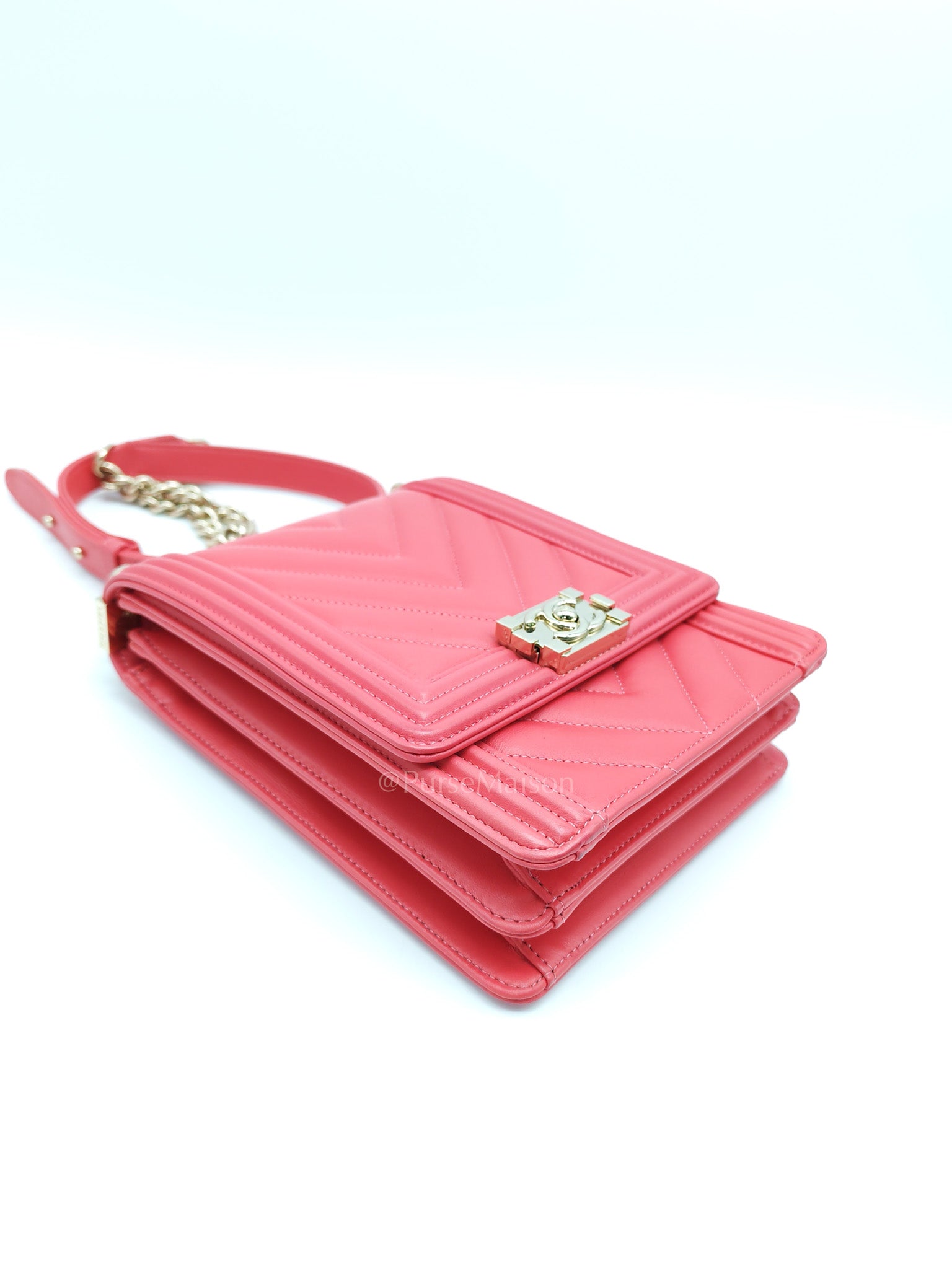North South Boy Bag in Pink Lambskin Leather and Light Gold Hardware Series 29 | Purse Maison Luxury Bags Shop