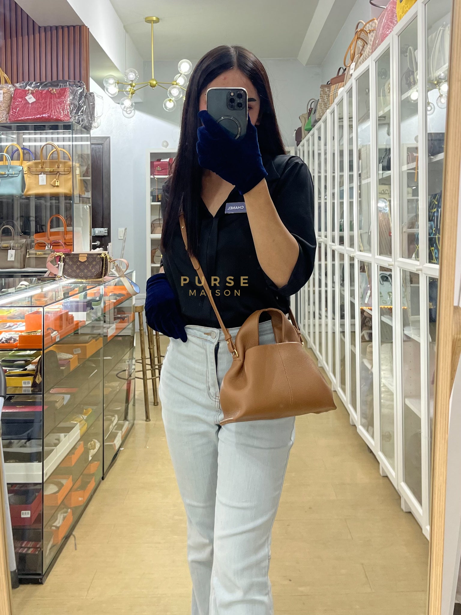 Numero Mini Bag in Caramel Calfskin Leather & Gold Hardware | Purse Maison Luxury Bags Shop