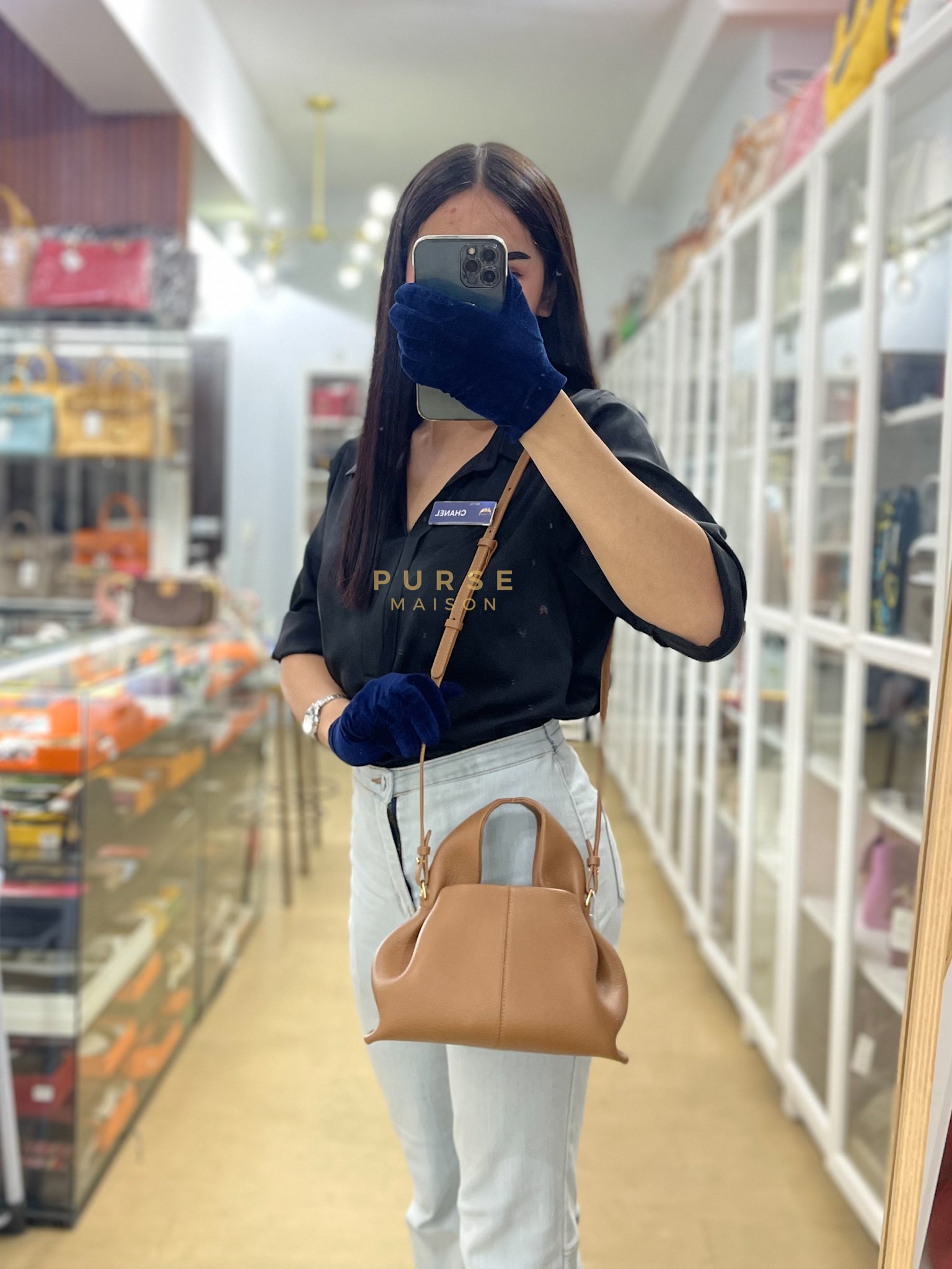 Numero Mini Bag in Caramel Calfskin Leather & Gold Hardware | Purse Maison Luxury Bags Shop