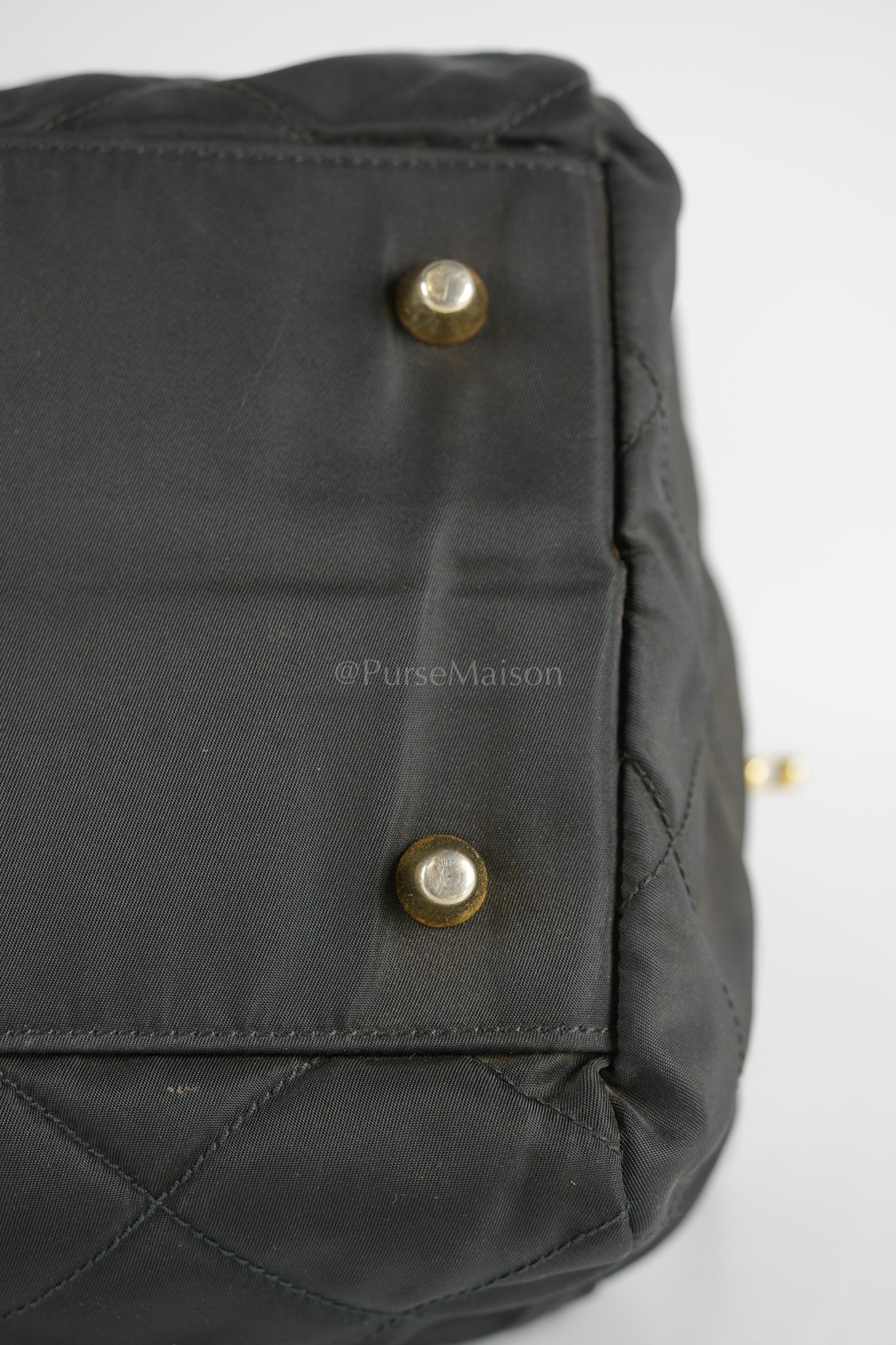 Nylon Boston Duffle Bag in Black Quilted Tessuto with Chain Strap | Purse Maison Luxury Bags Shop