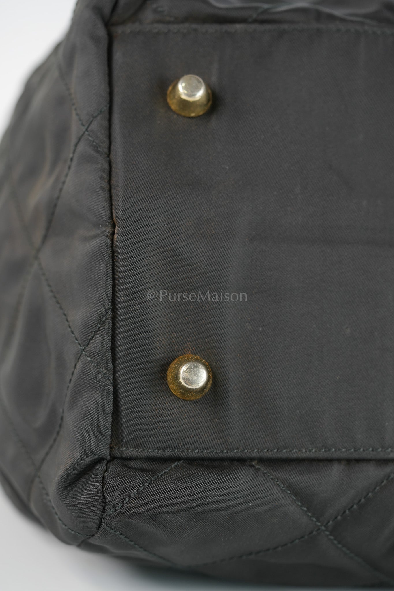 Nylon Boston Duffle Bag in Black Quilted Tessuto with Chain Strap | Purse Maison Luxury Bags Shop