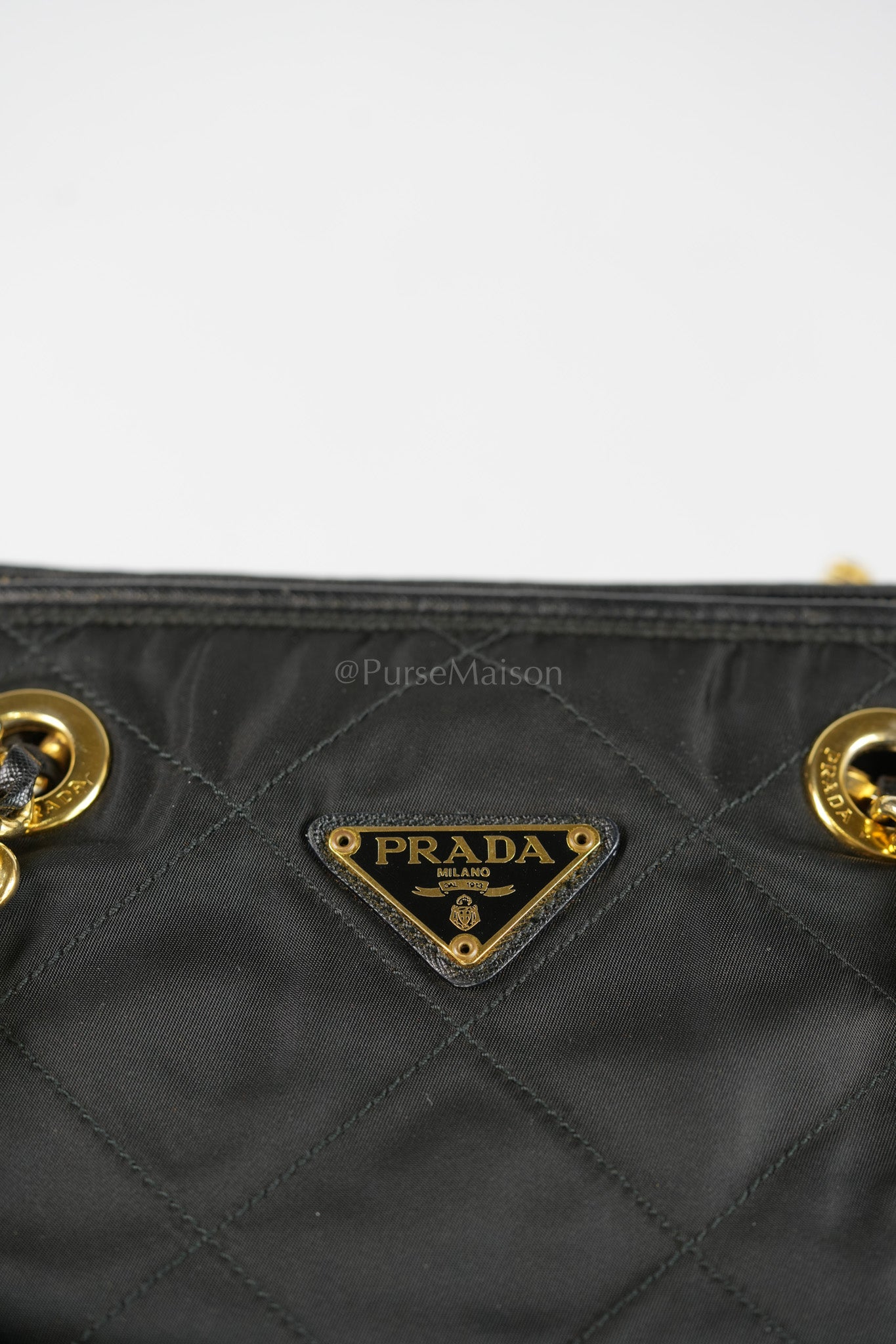Nylon Boston Duffle Bag in Black Quilted Tessuto with Chain Strap | Purse Maison Luxury Bags Shop
