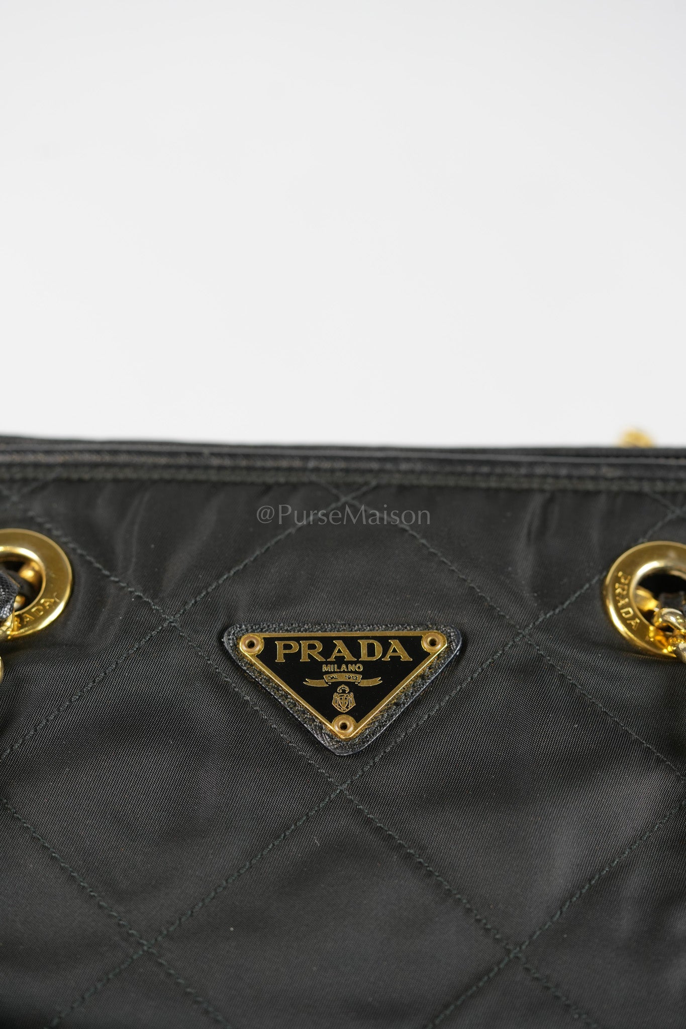 Nylon Boston Duffle Bag in Black Quilted Tessuto with Chain Strap | Purse Maison Luxury Bags Shop