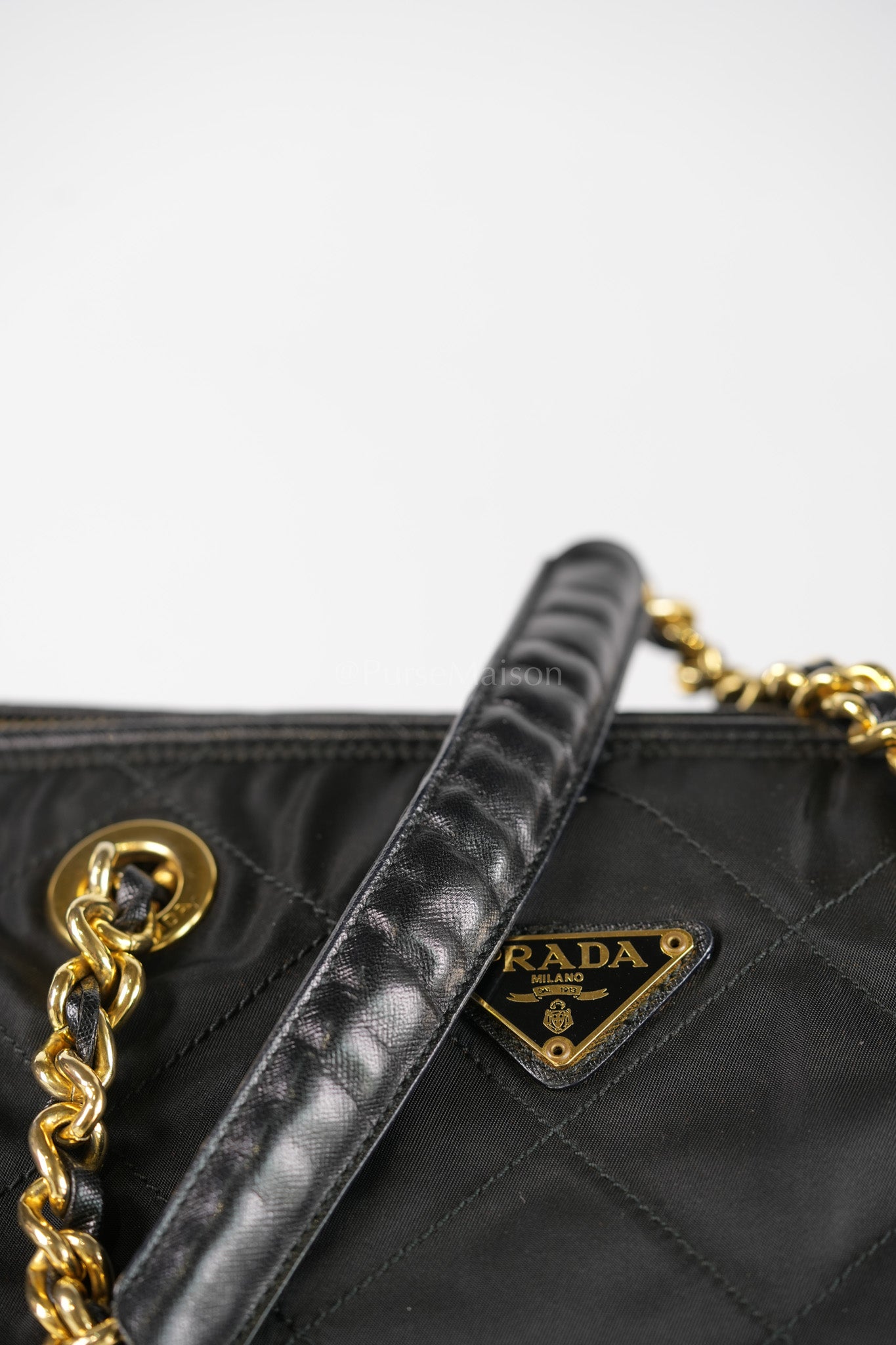 Nylon Boston Duffle Bag in Black Quilted Tessuto with Chain Strap | Purse Maison Luxury Bags Shop