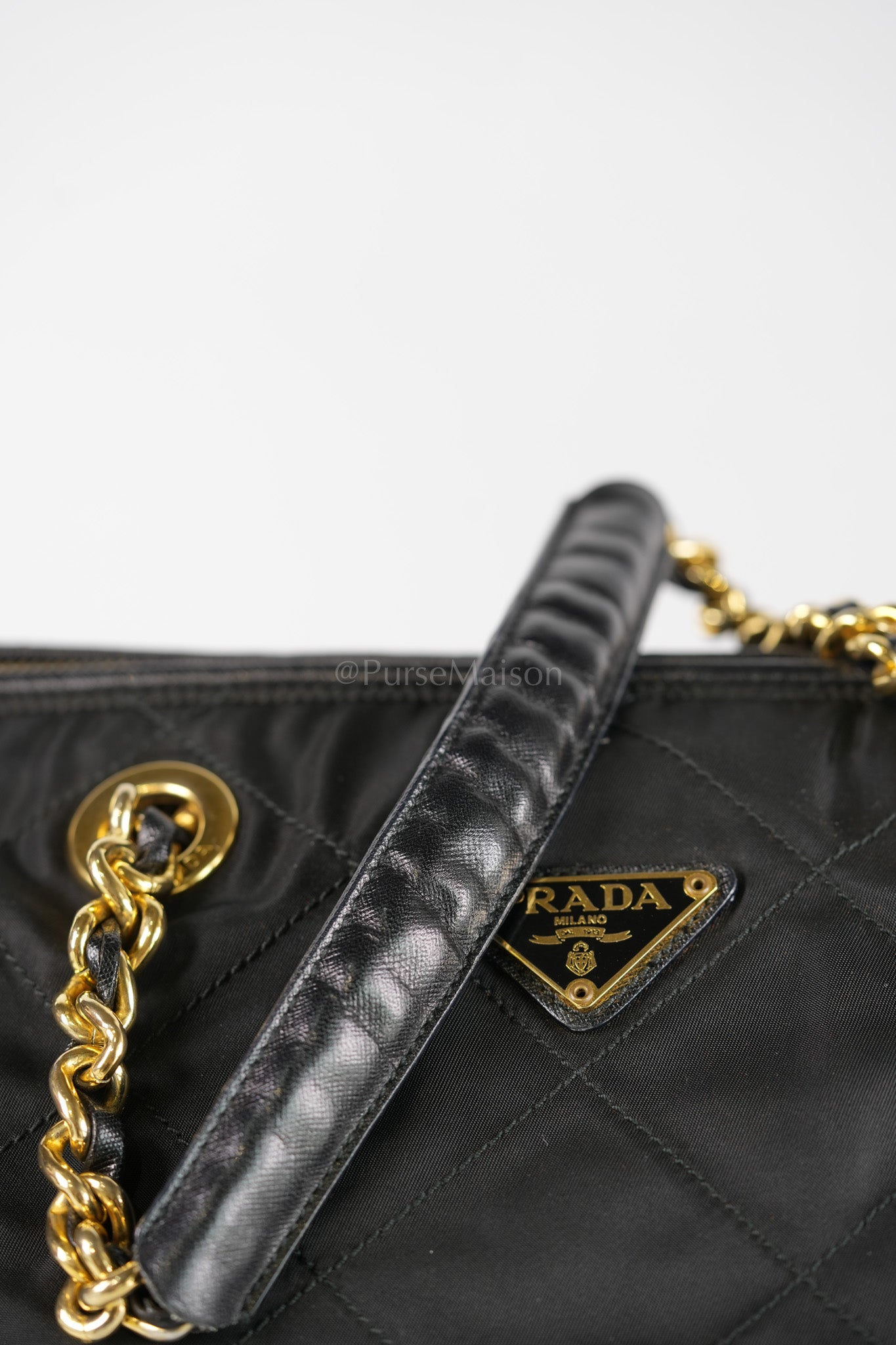 Nylon Boston Duffle Bag in Black Quilted Tessuto with Chain Strap | Purse Maison Luxury Bags Shop