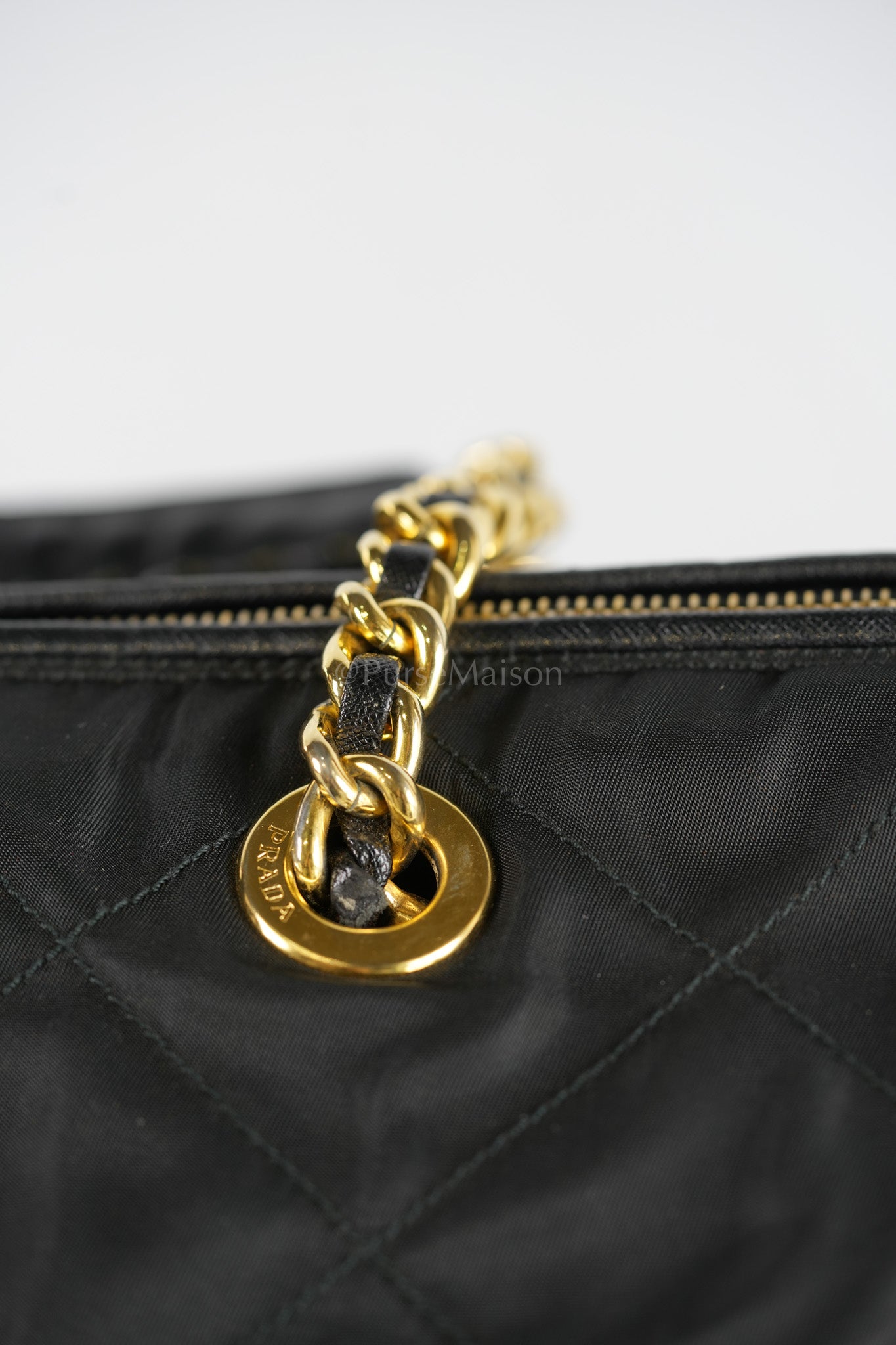 Nylon Boston Duffle Bag in Black Quilted Tessuto with Chain Strap | Purse Maison Luxury Bags Shop