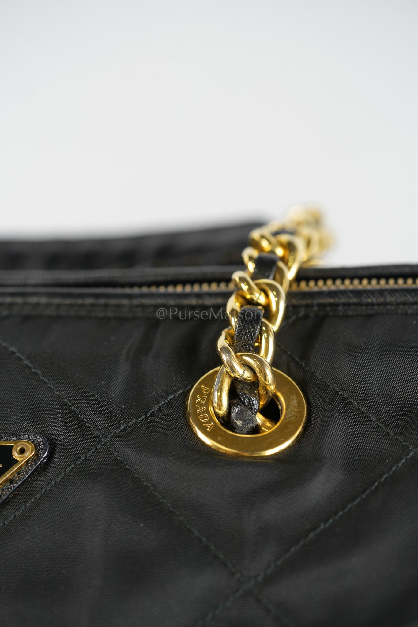 Nylon Boston Duffle Bag in Black Quilted Tessuto with Chain Strap | Purse Maison Luxury Bags Shop