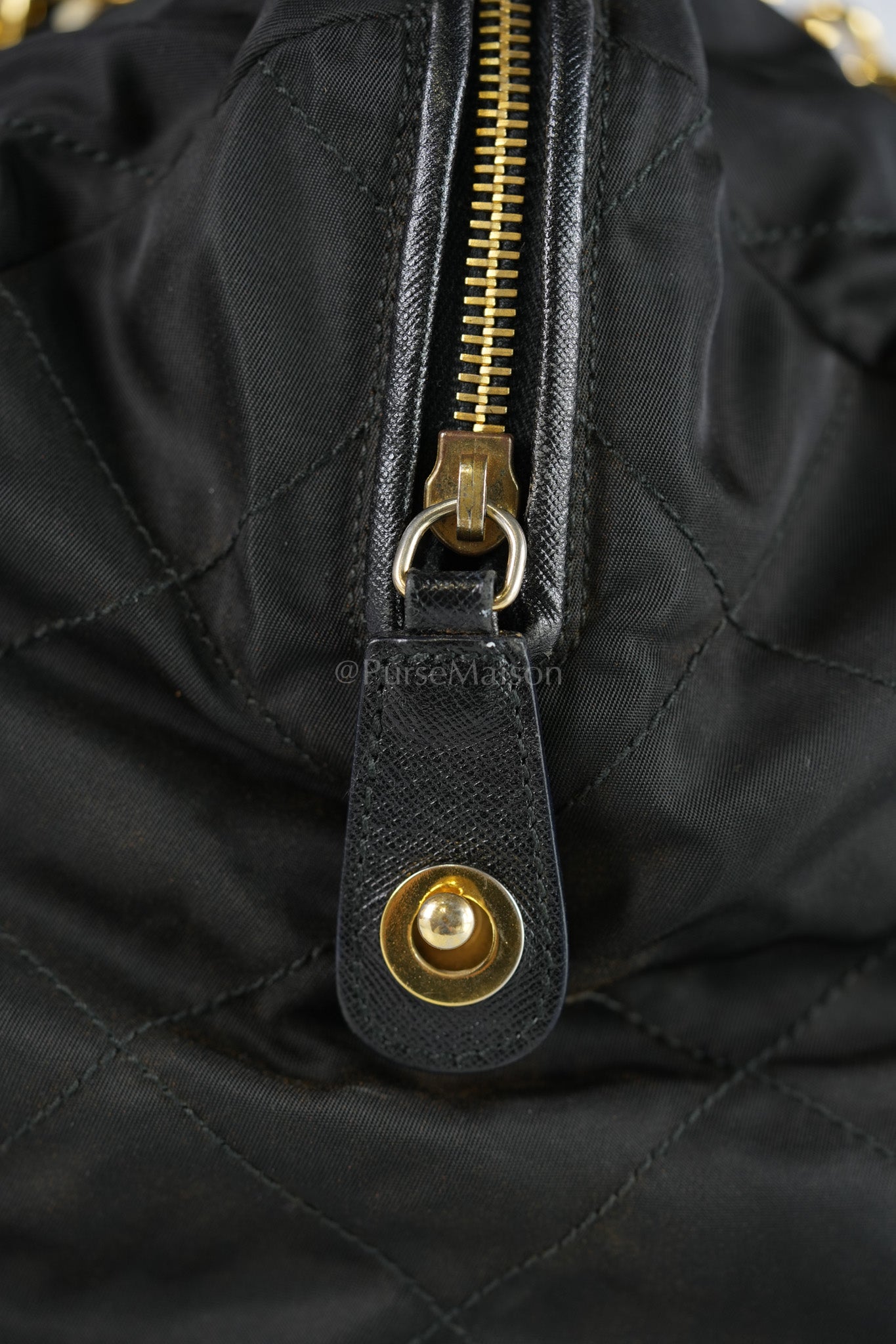 Nylon Boston Duffle Bag in Black Quilted Tessuto with Chain Strap | Purse Maison Luxury Bags Shop