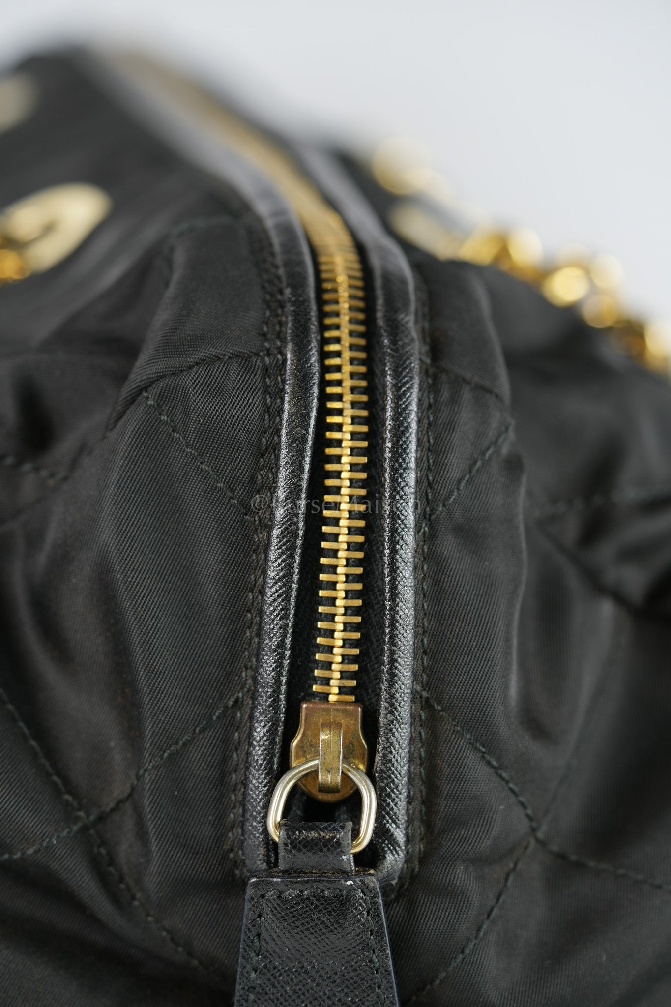 Nylon Boston Duffle Bag in Black Quilted Tessuto with Chain Strap | Purse Maison Luxury Bags Shop
