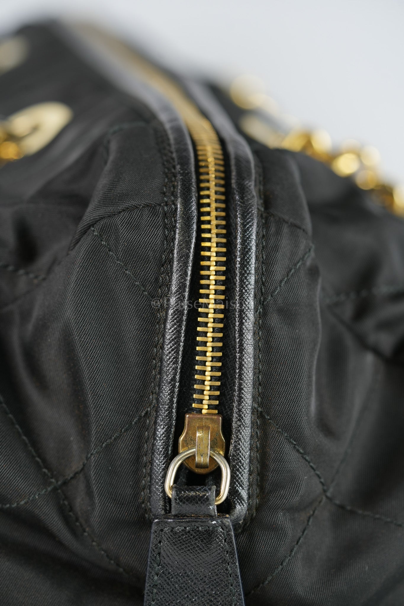 Nylon Boston Duffle Bag in Black Quilted Tessuto with Chain Strap | Purse Maison Luxury Bags Shop