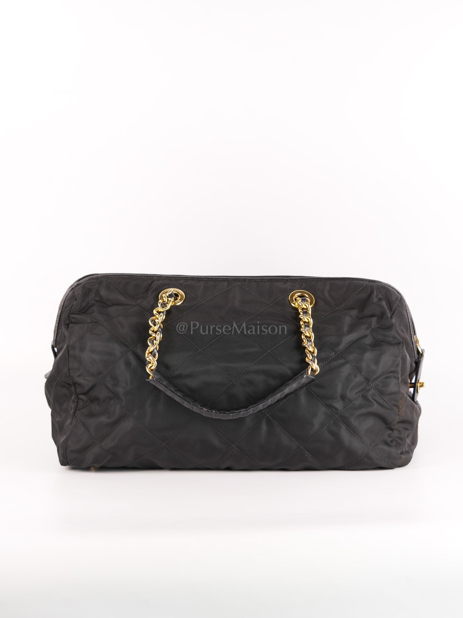 Nylon Boston Duffle Bag in Black Quilted Tessuto with Chain Strap | Purse Maison Luxury Bags Shop