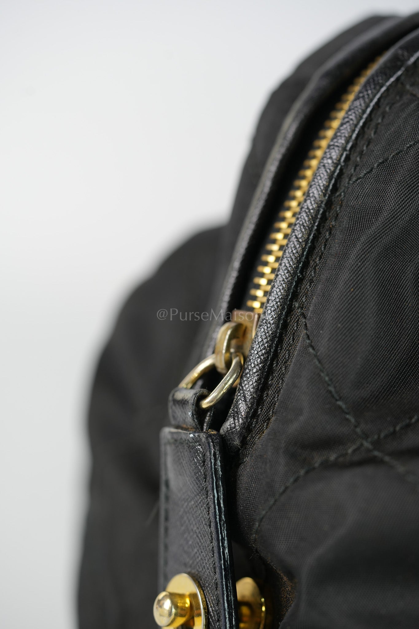 Nylon Boston Duffle Bag in Black Quilted Tessuto with Chain Strap | Purse Maison Luxury Bags Shop