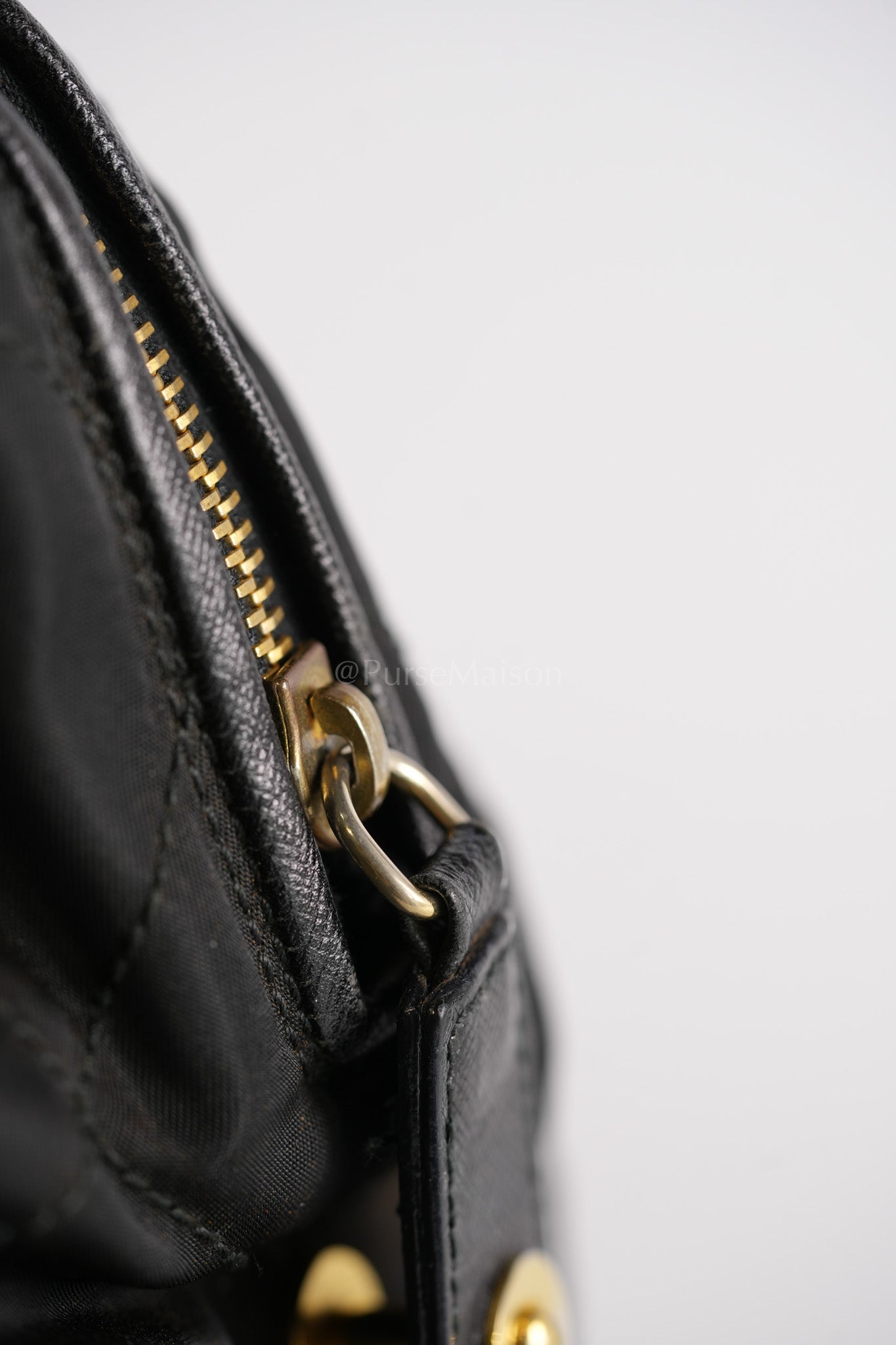 Nylon Boston Duffle Bag in Black Quilted Tessuto with Chain Strap | Purse Maison Luxury Bags Shop
